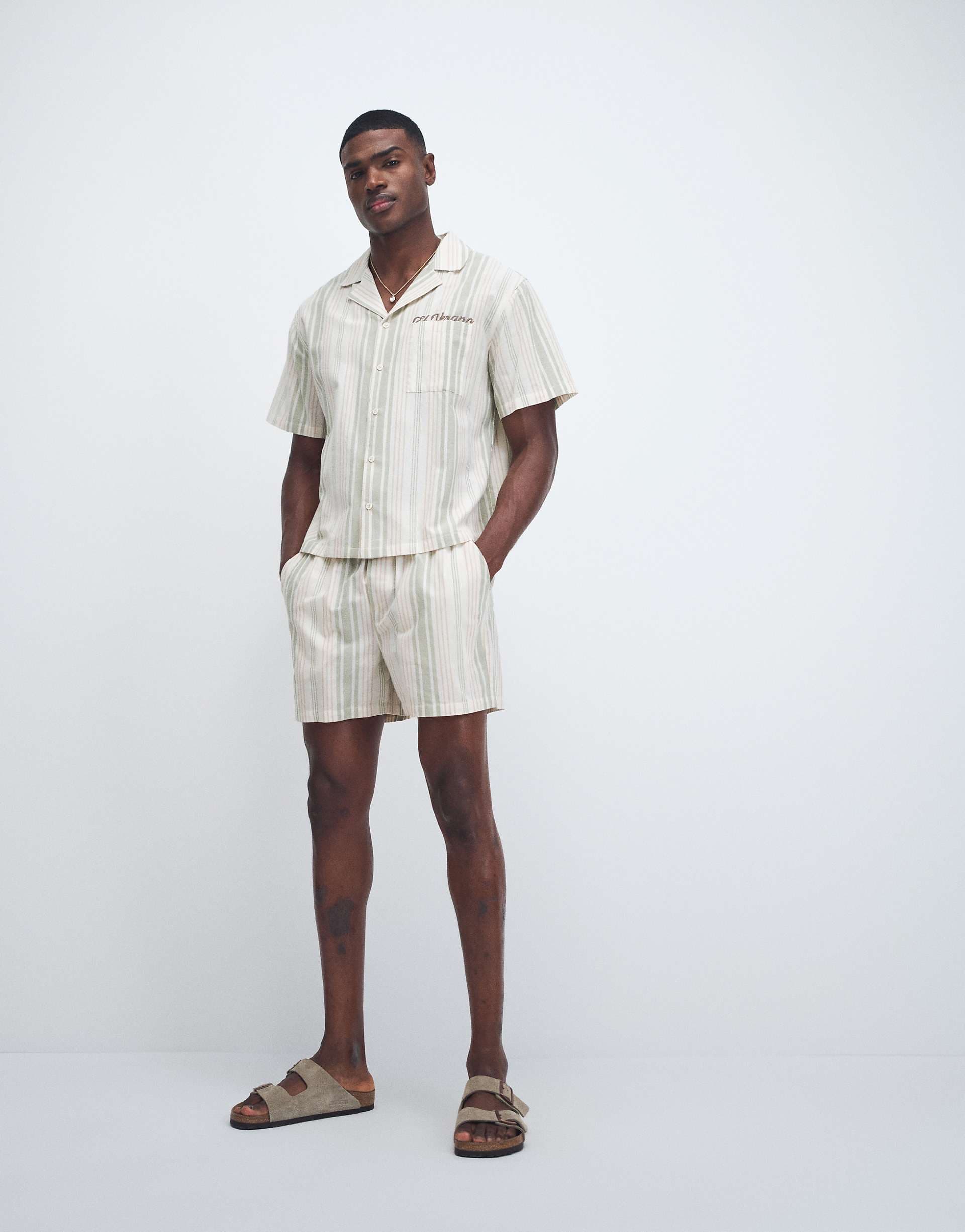 Aray beach shorts in beige khaki stripe