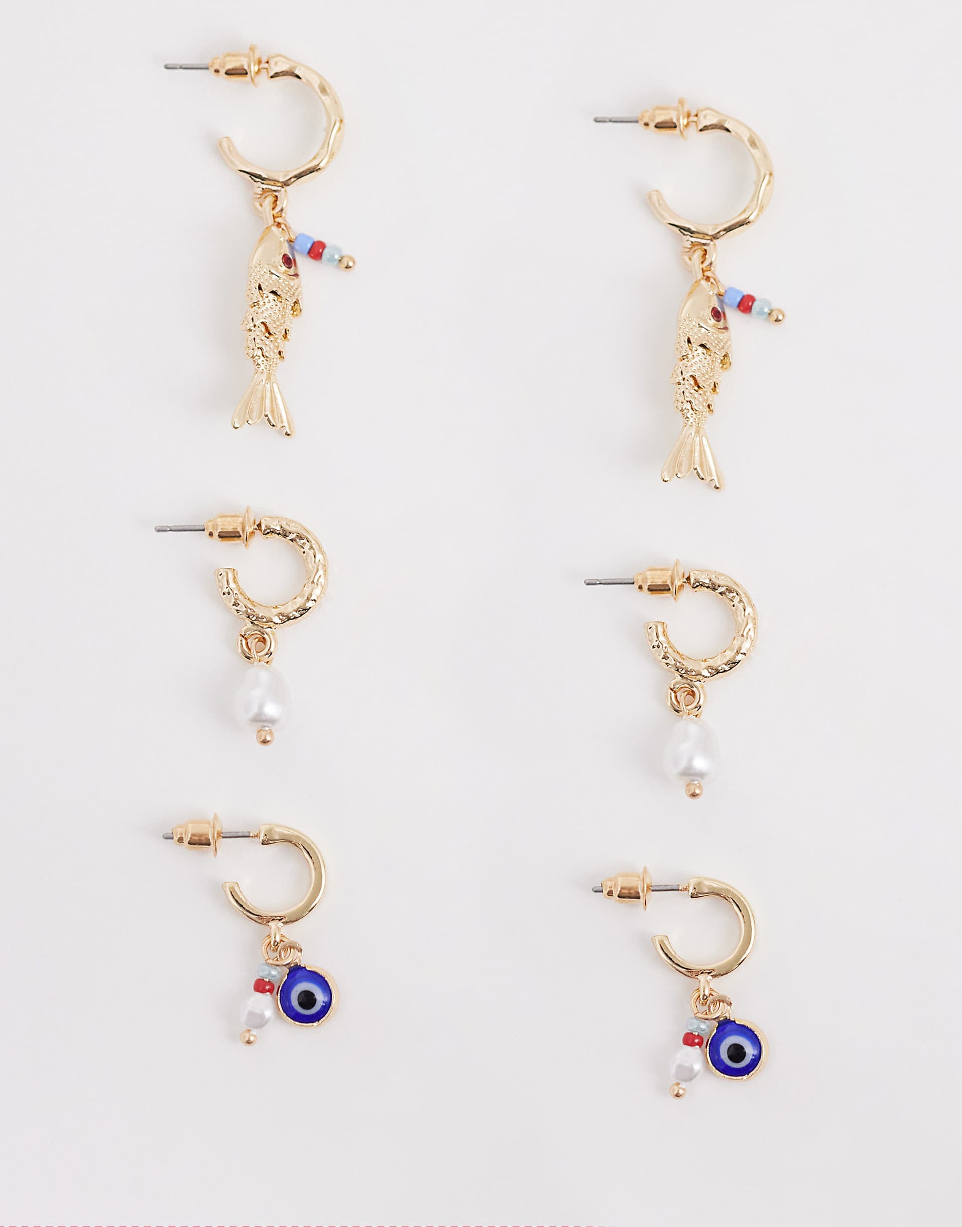 Accessorize 3-pack fish hoop earrings in gold