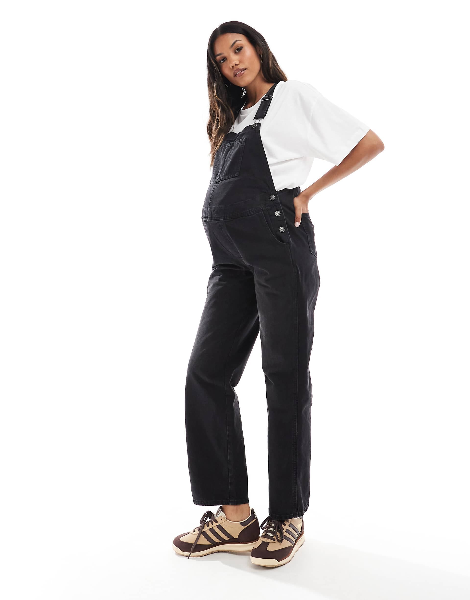 ASOS DESIGN Maternity denim overall in washed black