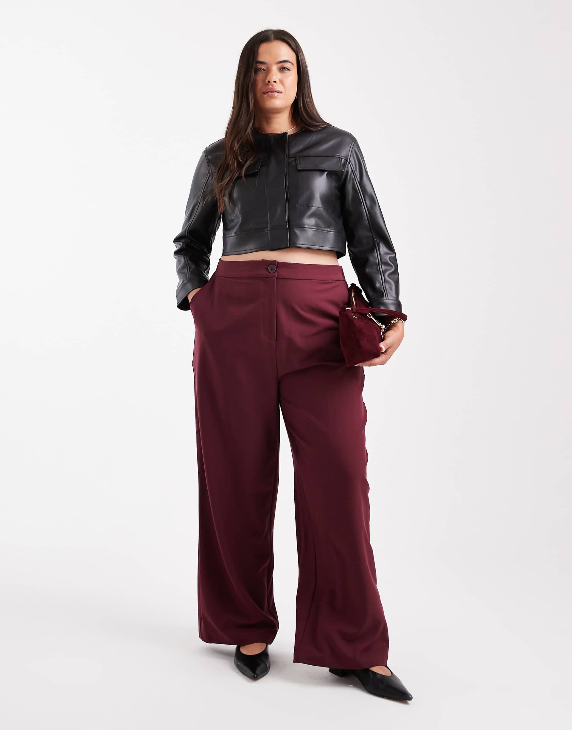 ASOS DESIGN Curve tailored relaxed straight leg pants in dark cherry