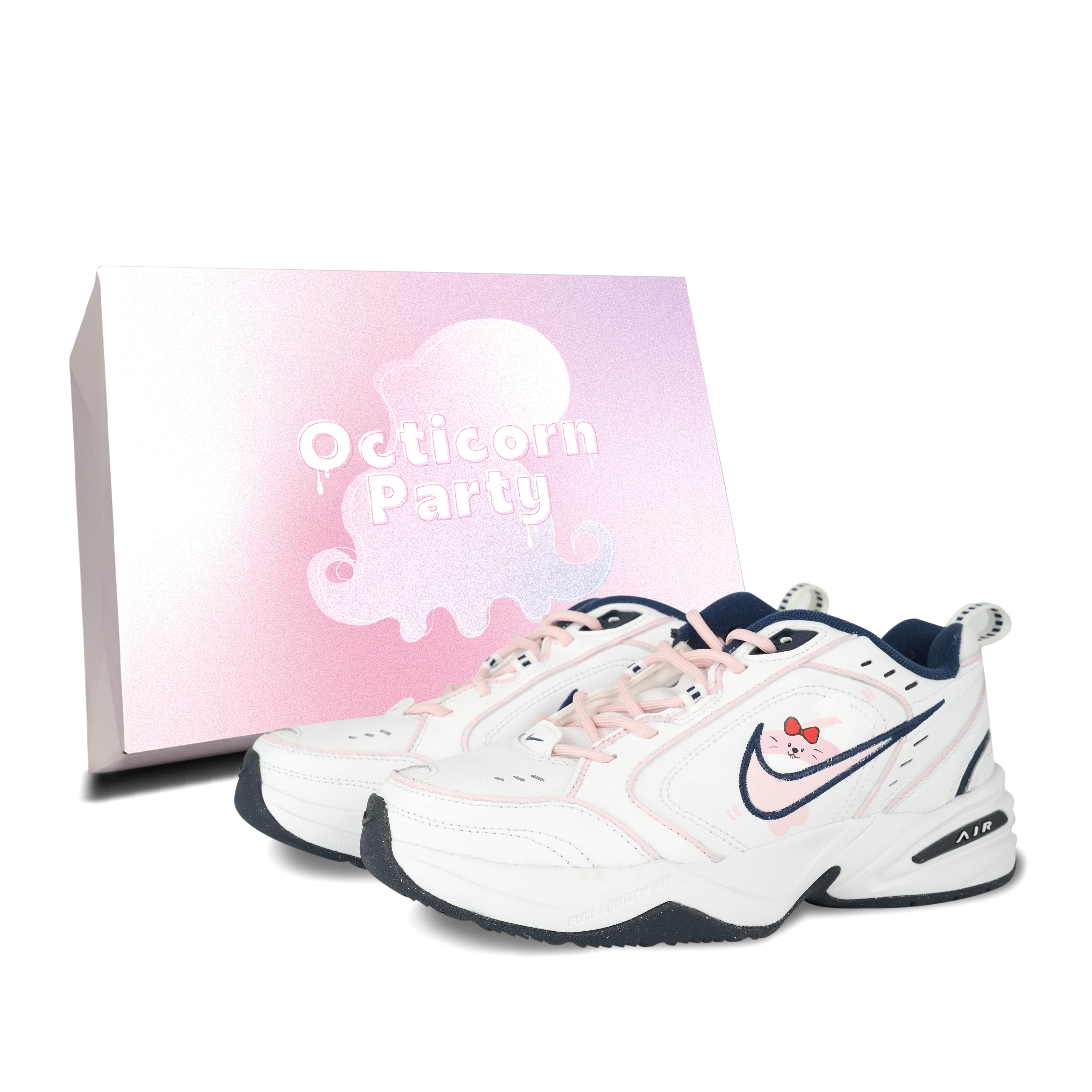 Custom Sneakers Nike Air Monarch 4 'Octopus Party' Cream Puppy Gift Box Edition Cow Split Leather Cute Summer Trendy Versatile Cushioned Height-Increasing Low-Top Dad Shoes Unisex White Pink