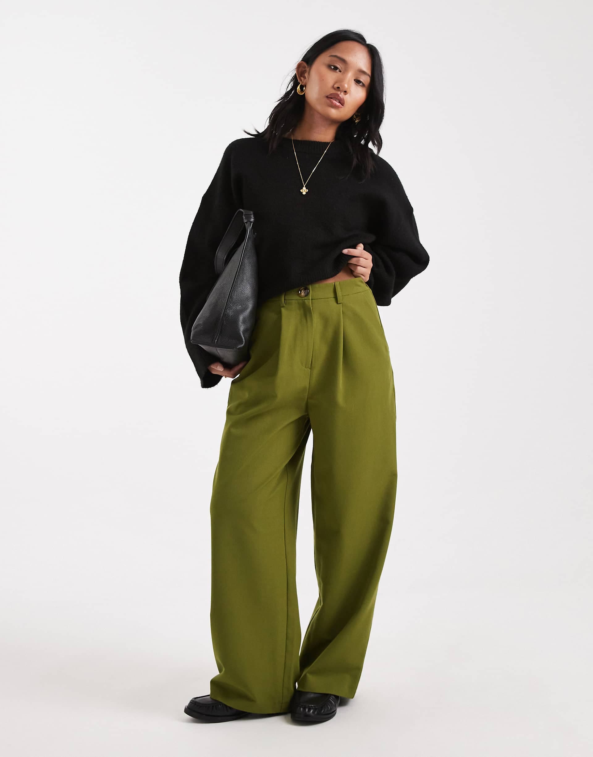 Miss Selfridge Petite tailored wide leg pants in forest green