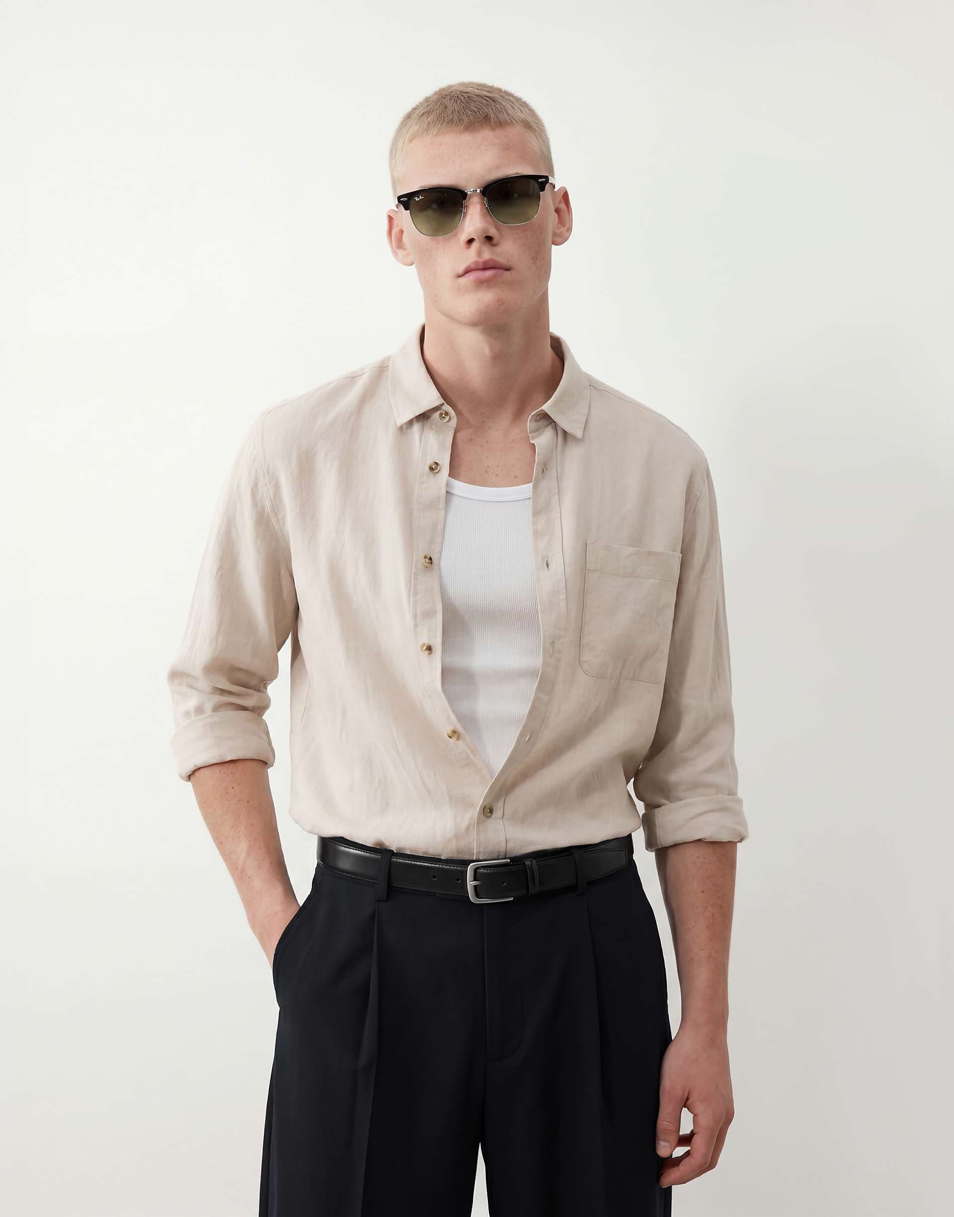 ASOS DESIGN relaxed linen blend shirt in beige