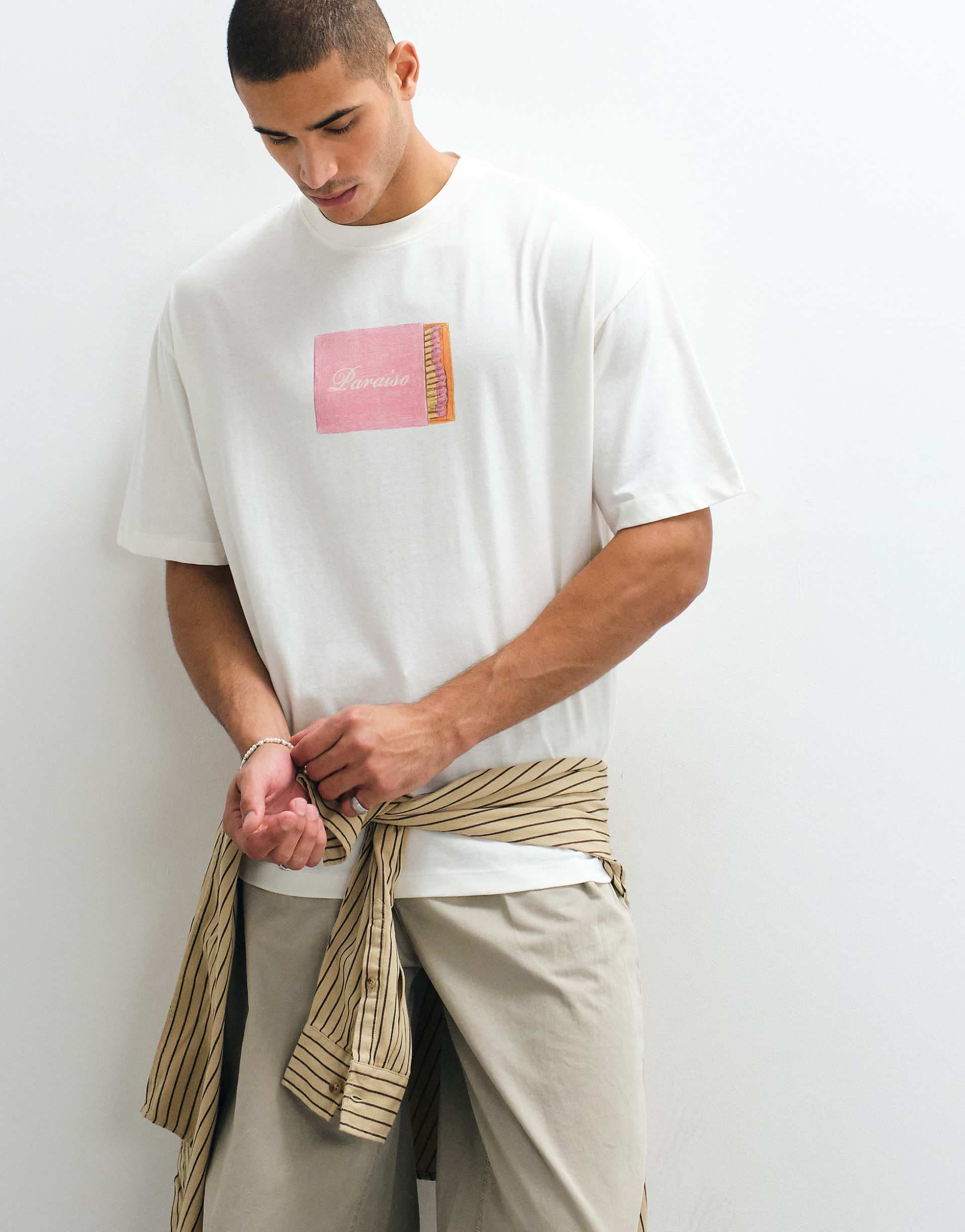 ASOS DESIGN oversized t-shirt with matchbox graphic in cream