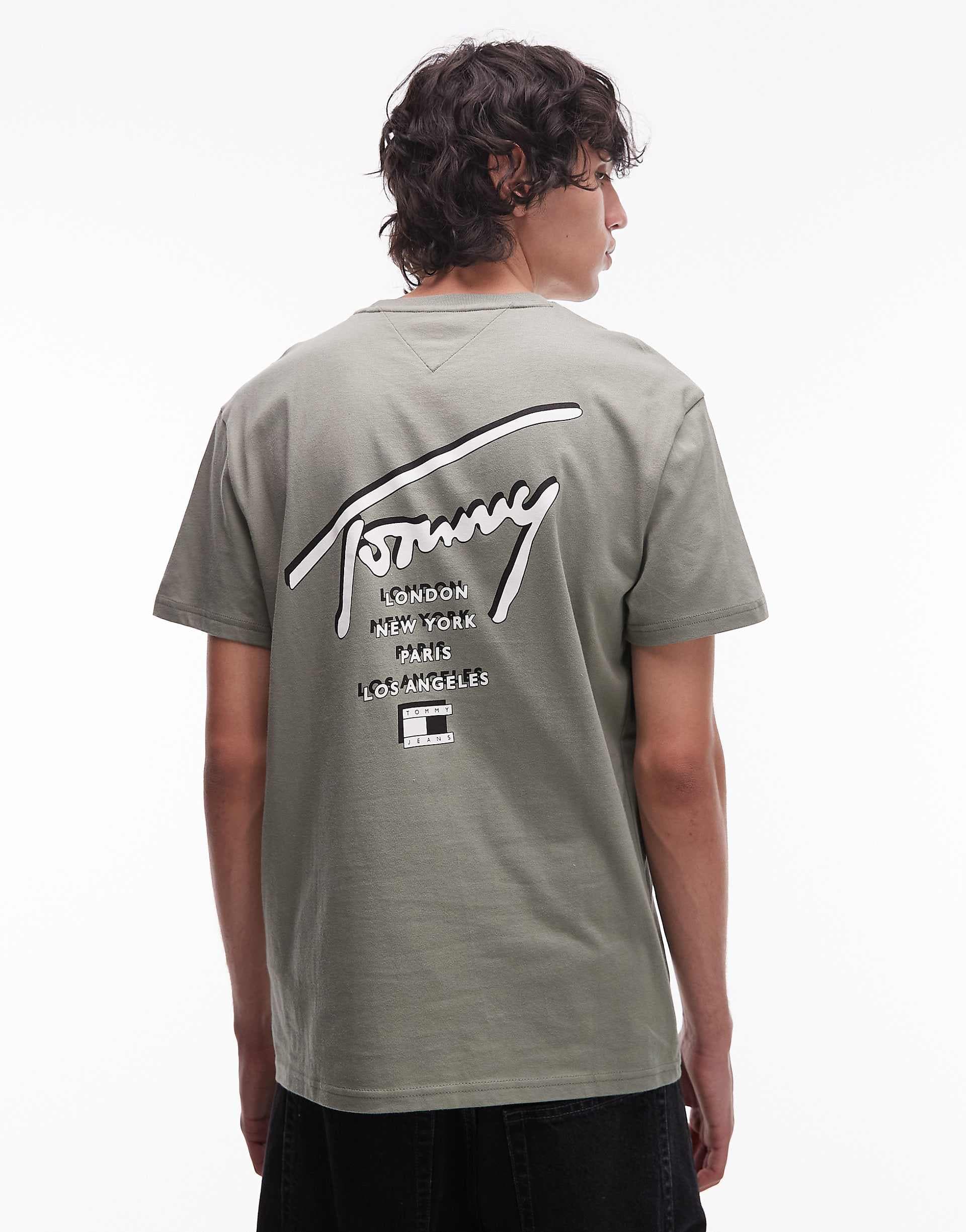 Tommy Jeans regular back print signature t-shirt in sage green