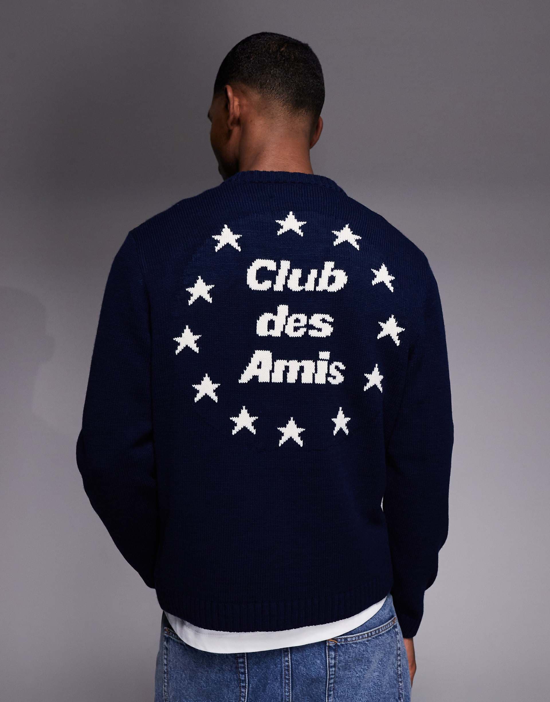 ASOS DESIGN oversized knit sweater with embroidery in navy