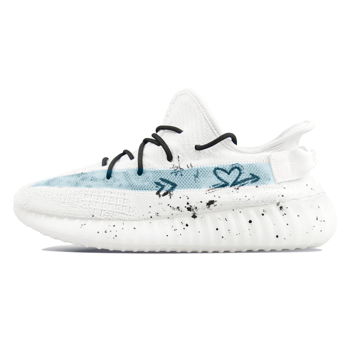 Custom Sneakers adidas originals Yeezy Boost 350 V2 BNK Cyan Blue Love Heart Impact Personality Trendy Retro Versatile Cushioned Height-Increasing Low-Top Casual Lifestyle Shoes Unisex White Blue