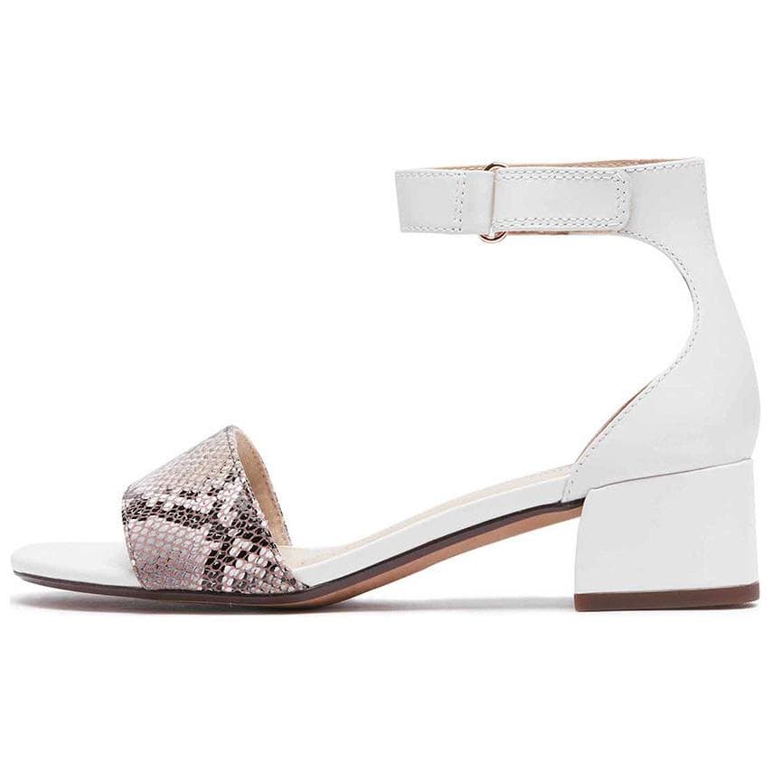Clarks Cow Leather Snake Print Open-Toe Hook-and-Loop Single-Strap Sandals 4.5cm Women's White