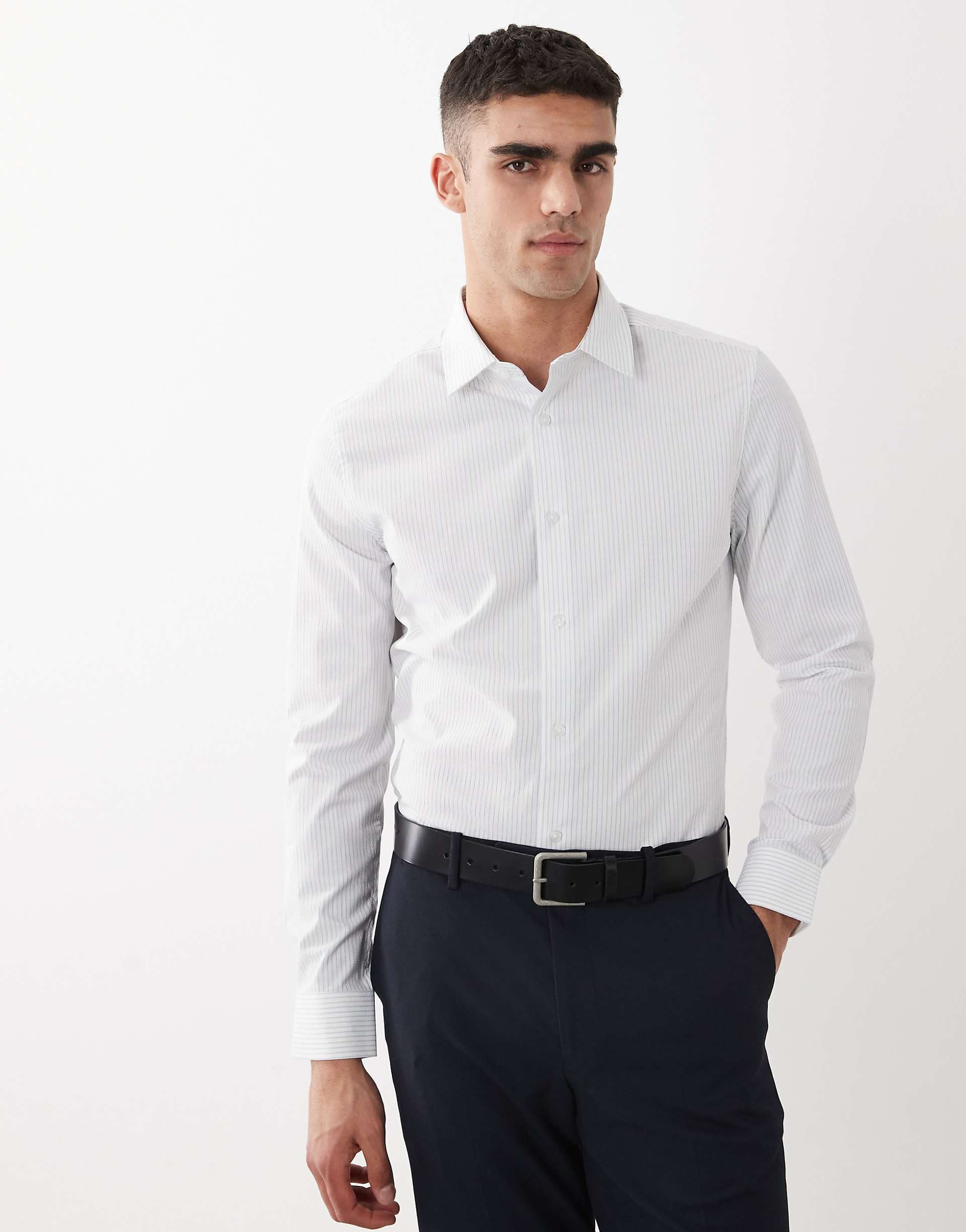 ASOS DESIGN smart slim shirt in blue stripe