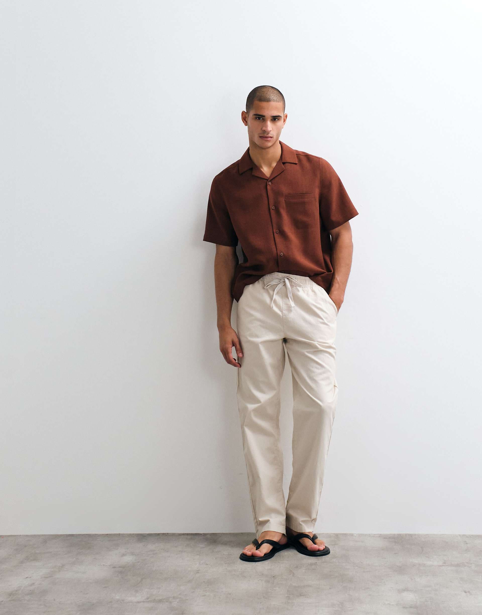 ASOS DESIGN straight leg linen blend pants in stone