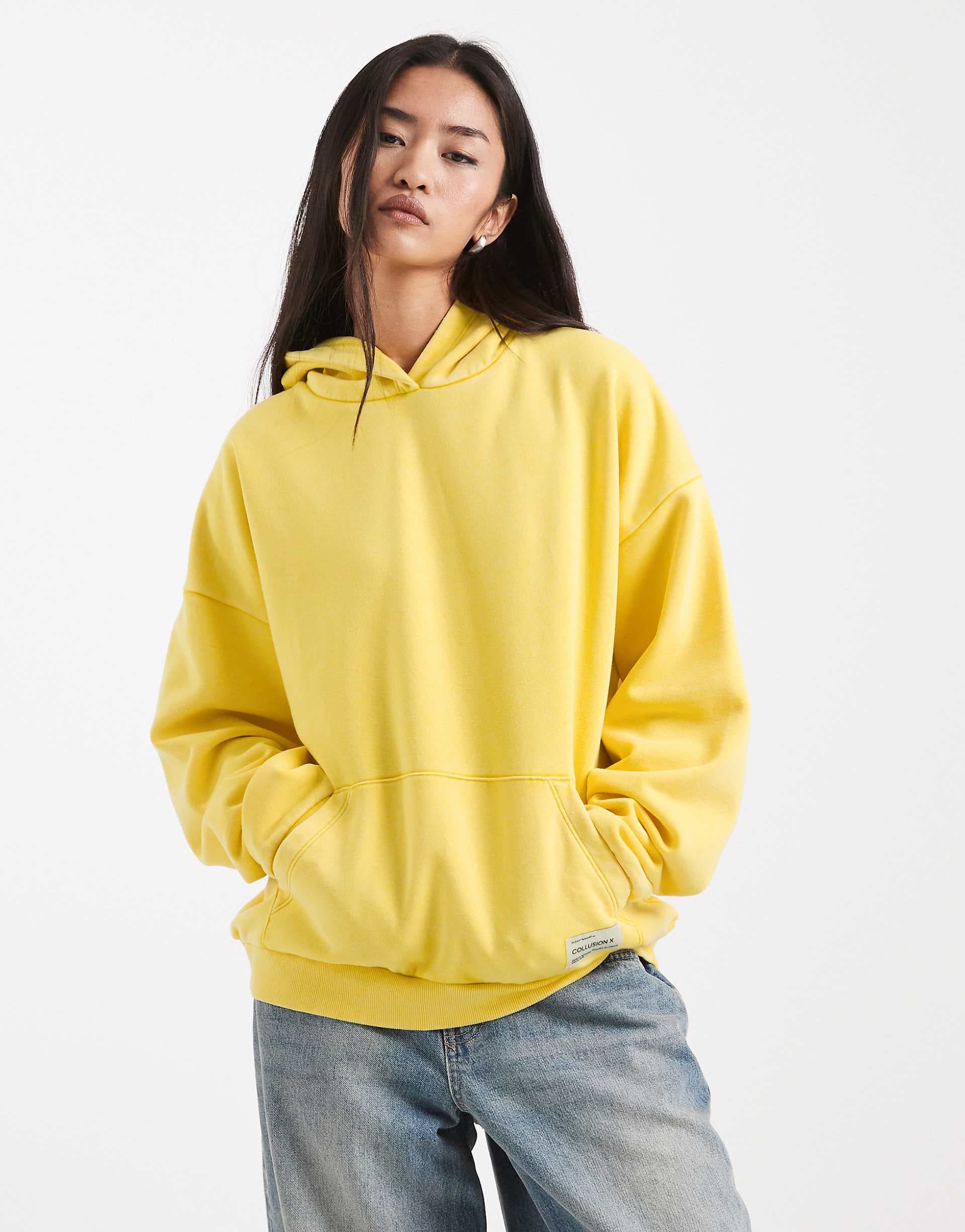 COLLUSION oversized washed hoodie in yellow