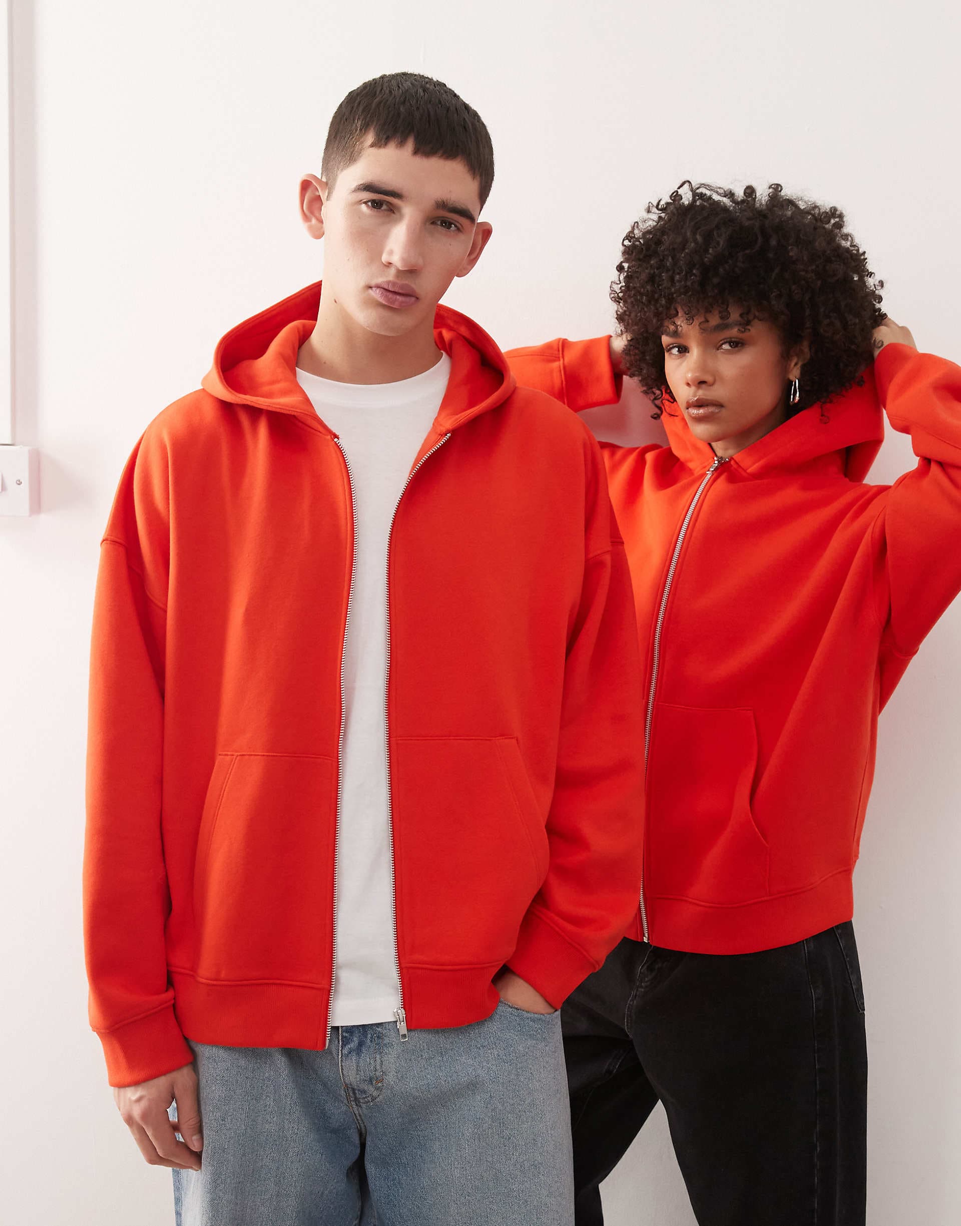 COLLUSION Unisex zip up hoodie in red