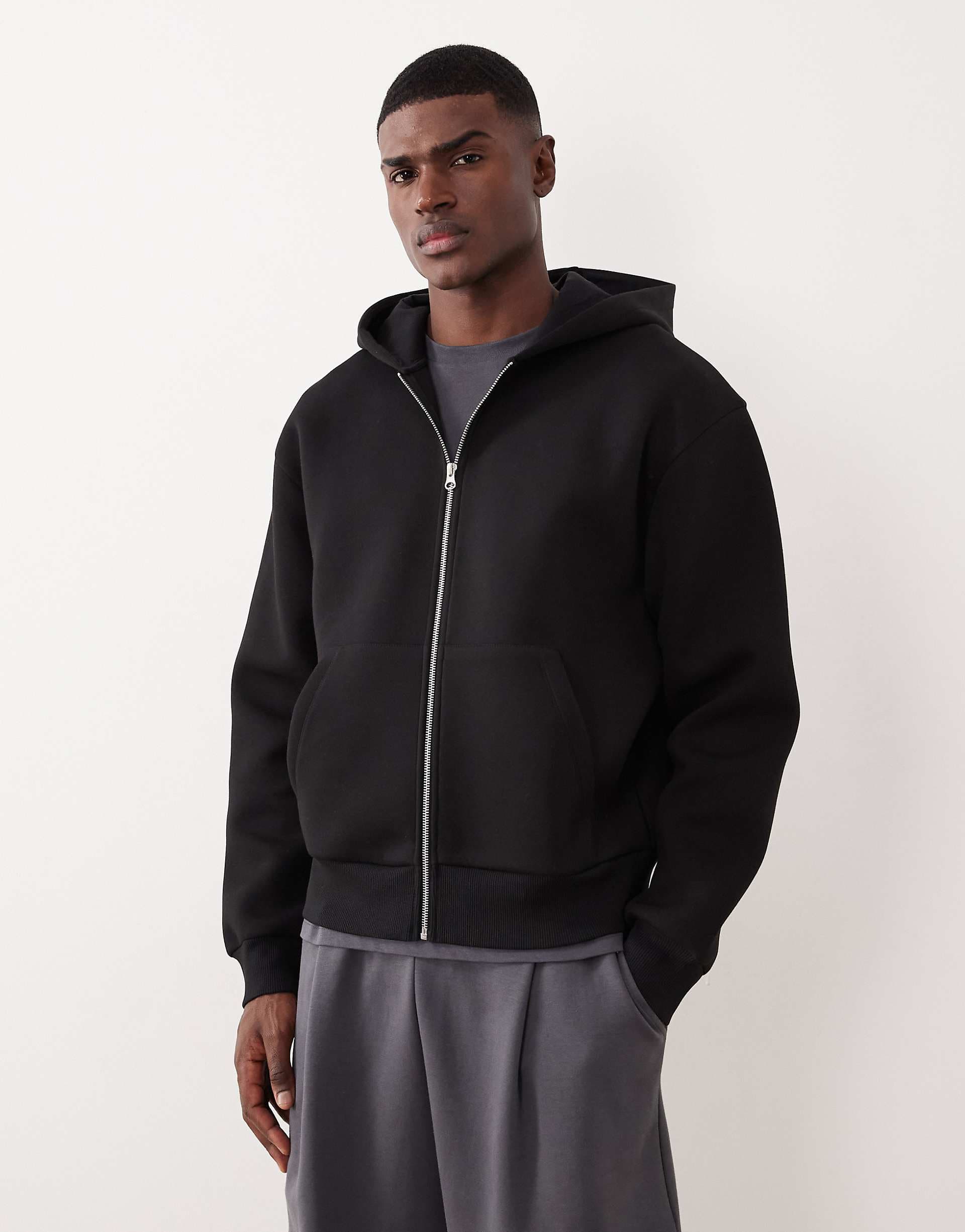 ASOS DESIGN heavyweight relaxed boxy zip up hoodie in scuba-style fabric in black