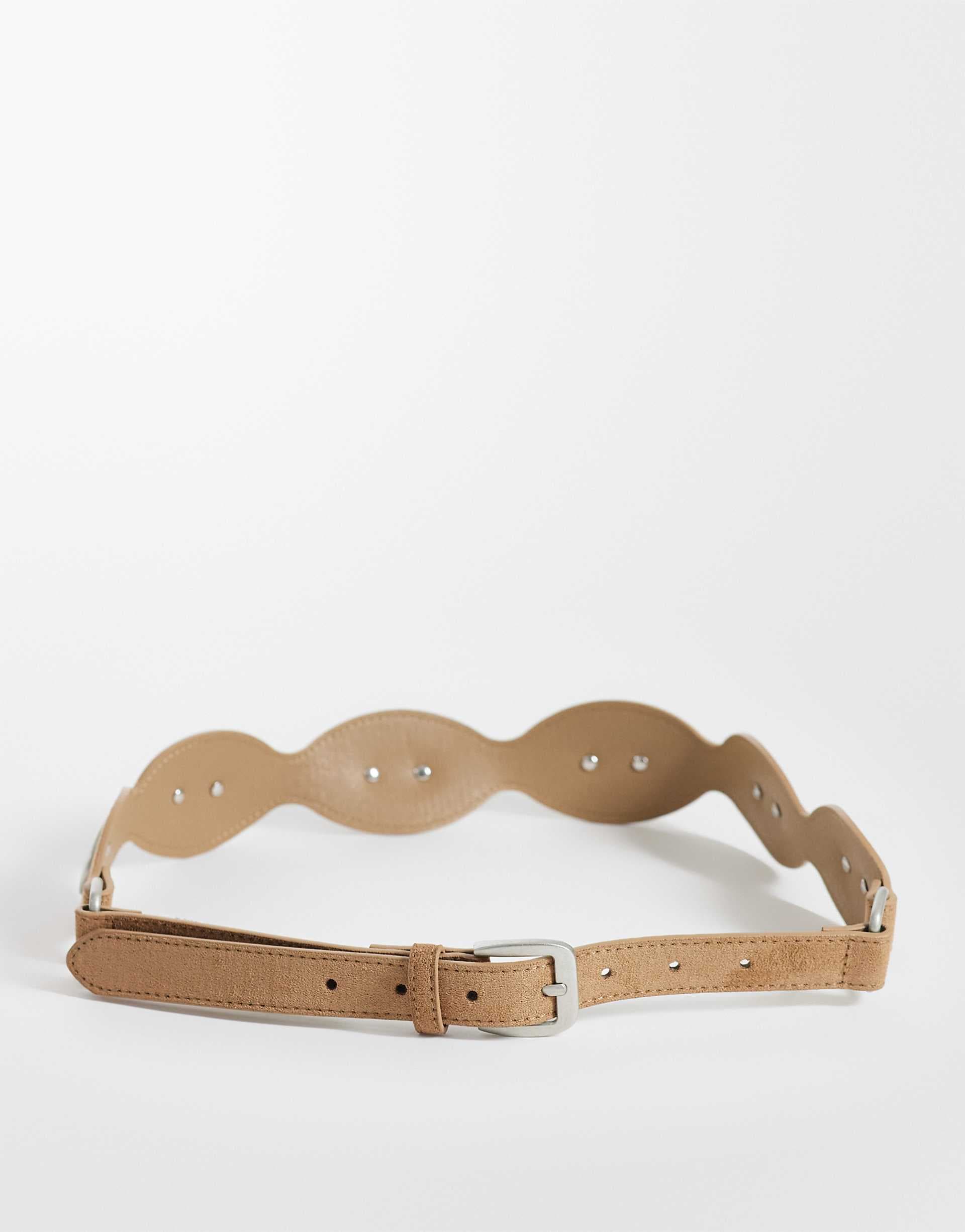 Gina Tricot thin rectangle suede belt in light brown