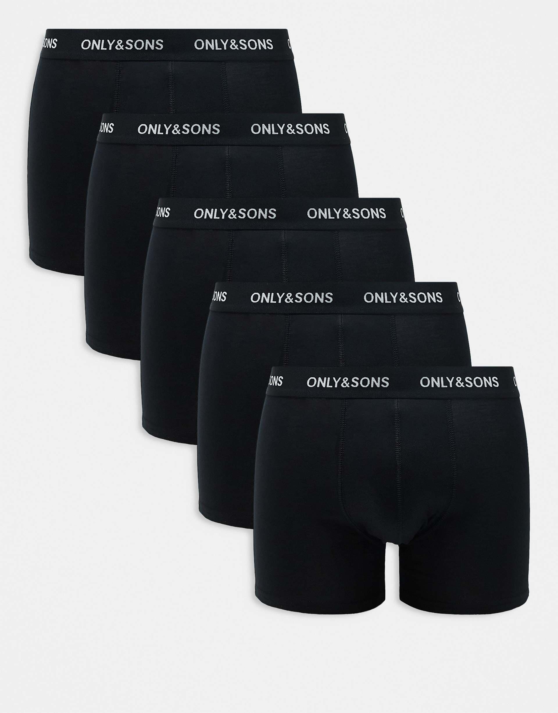 Only & Sons 5 pack trunks in solid black
