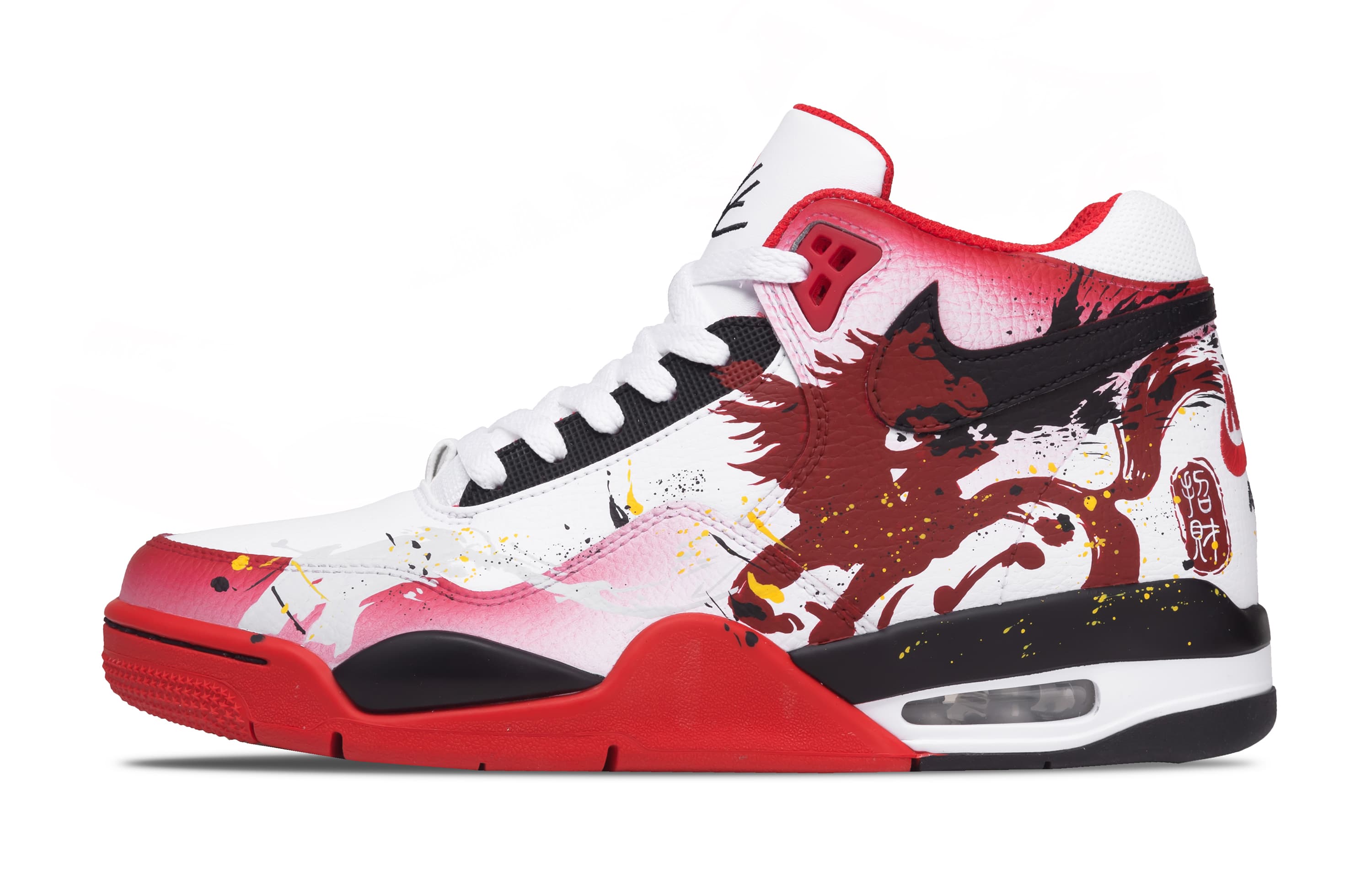 Custom SneakersNike Flight Legacy 'Steed Attracting Wealth' Comfortable Cushioned Wear-Resistant Responsive Mid-Top Retro Basketball Shoes Unisex Red White Black