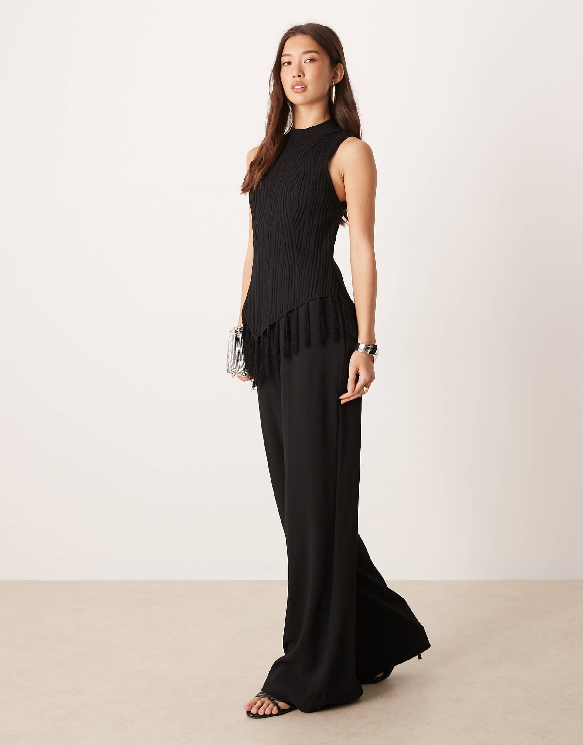 Mango sleeveless textured jumpsuit in black