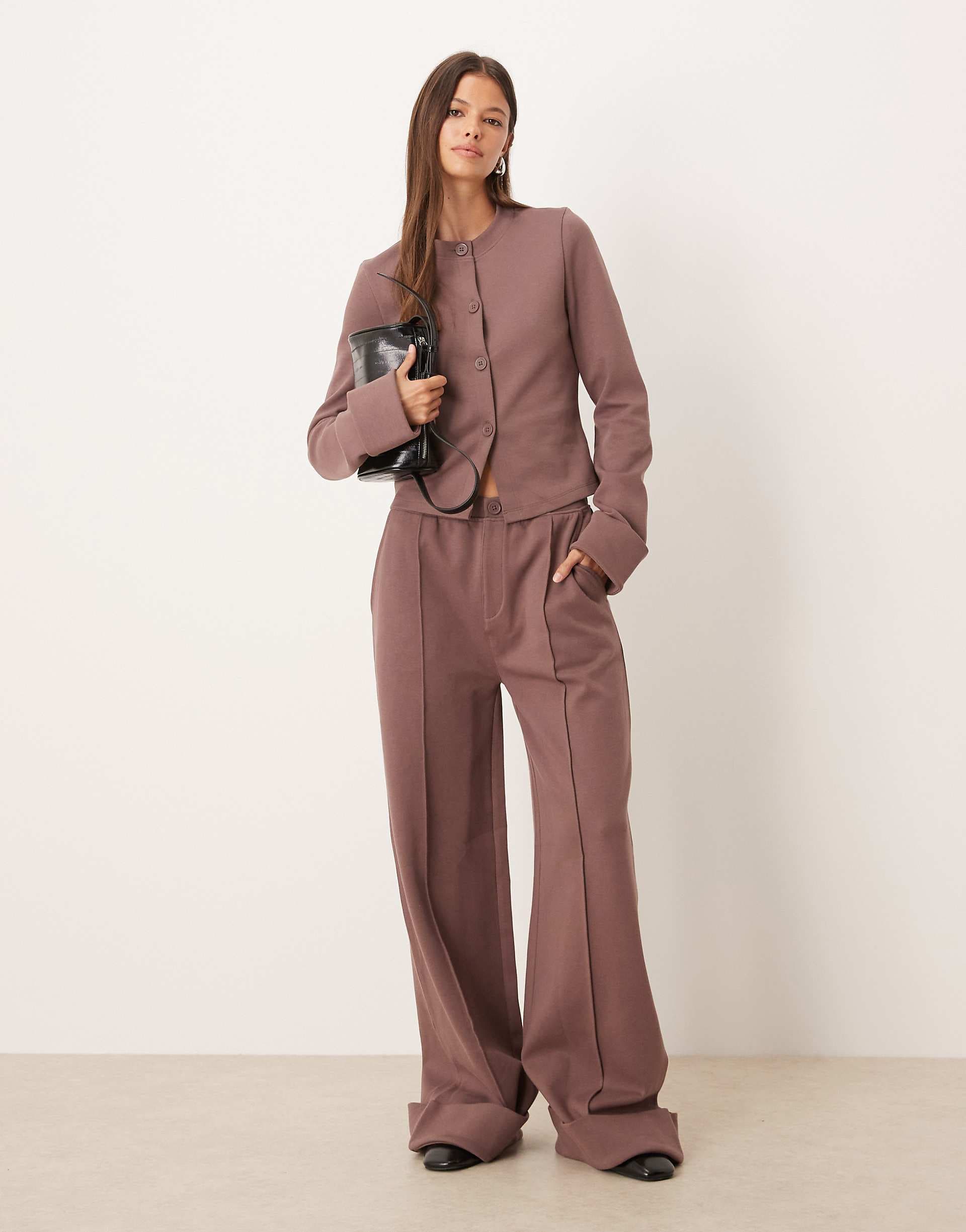 ASOS DESIGN interlock turnback hem sweatpants in brown