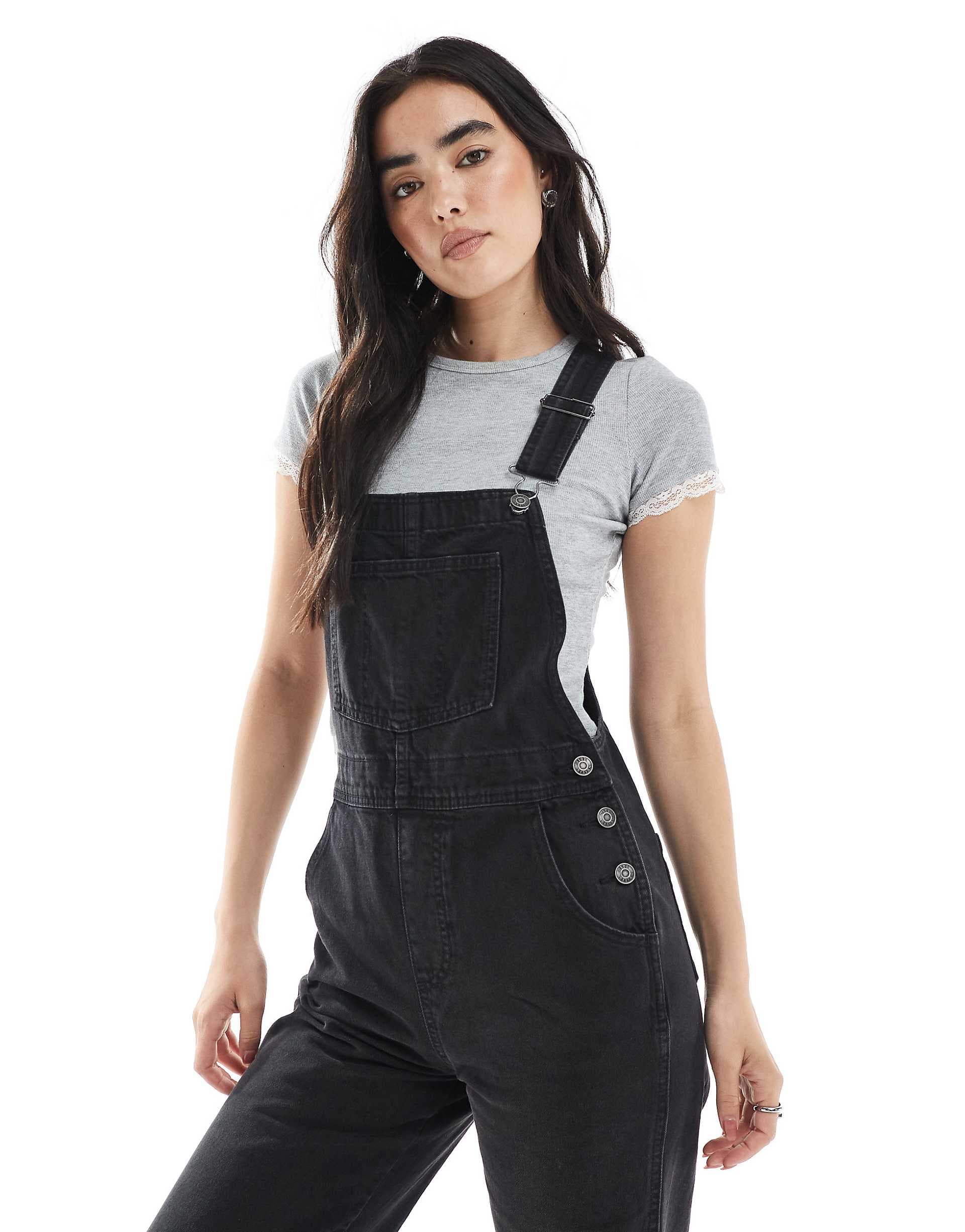 ASOS DESIGN denim overall in washed black