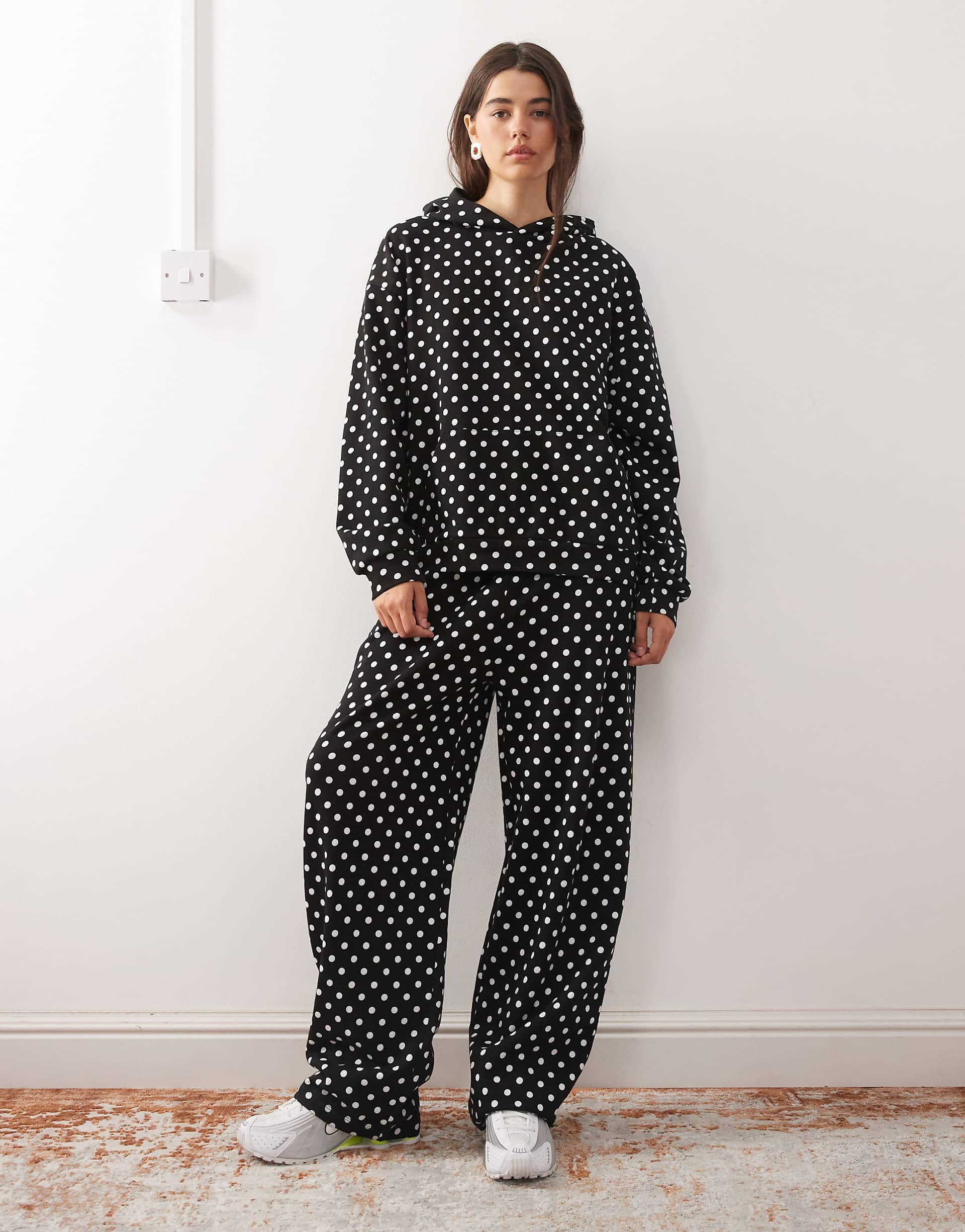 COLLUSION wide leg sweatpants in black and white polka dots