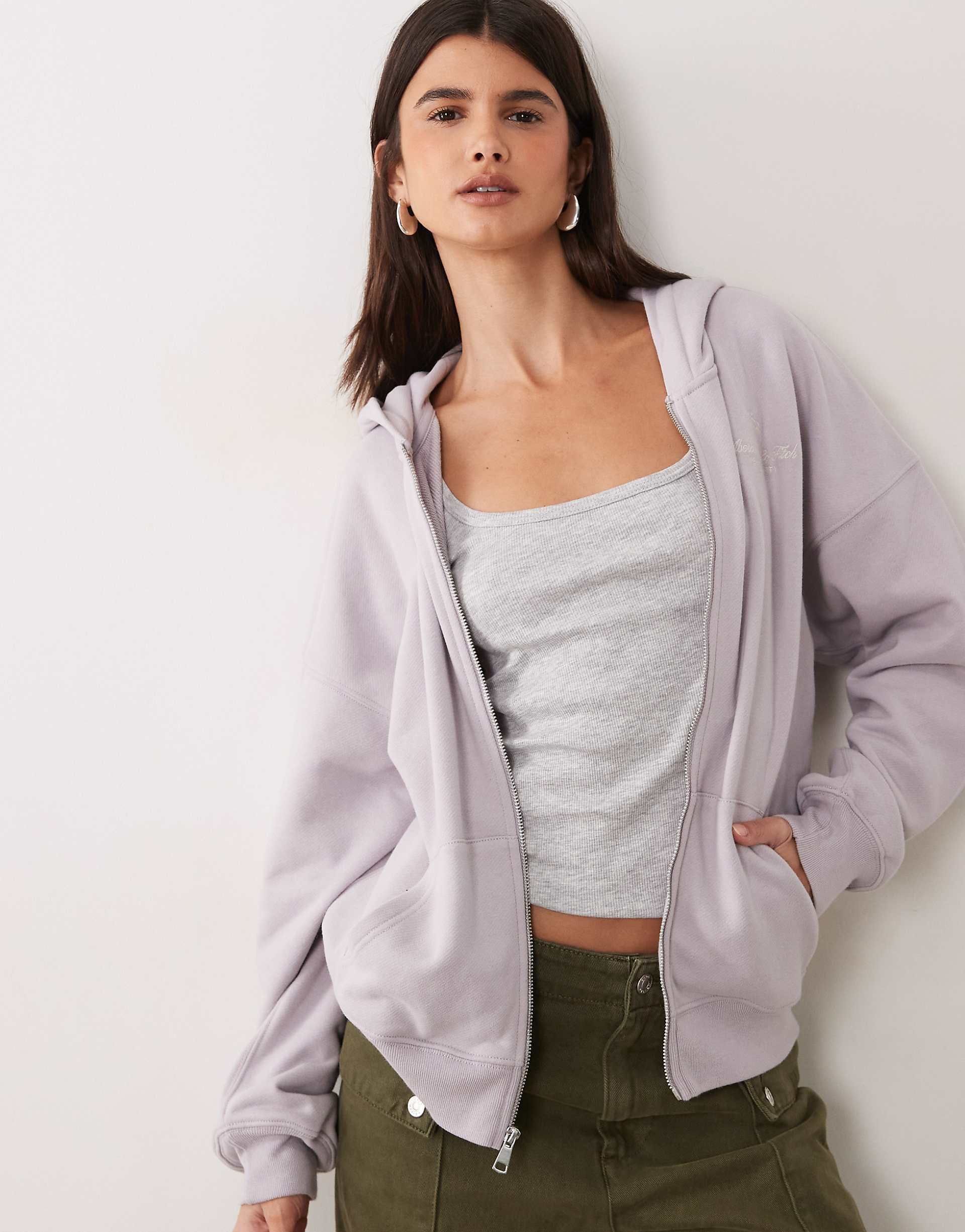 Abercrombie & Fitch side logo zip up hoodie in lilac