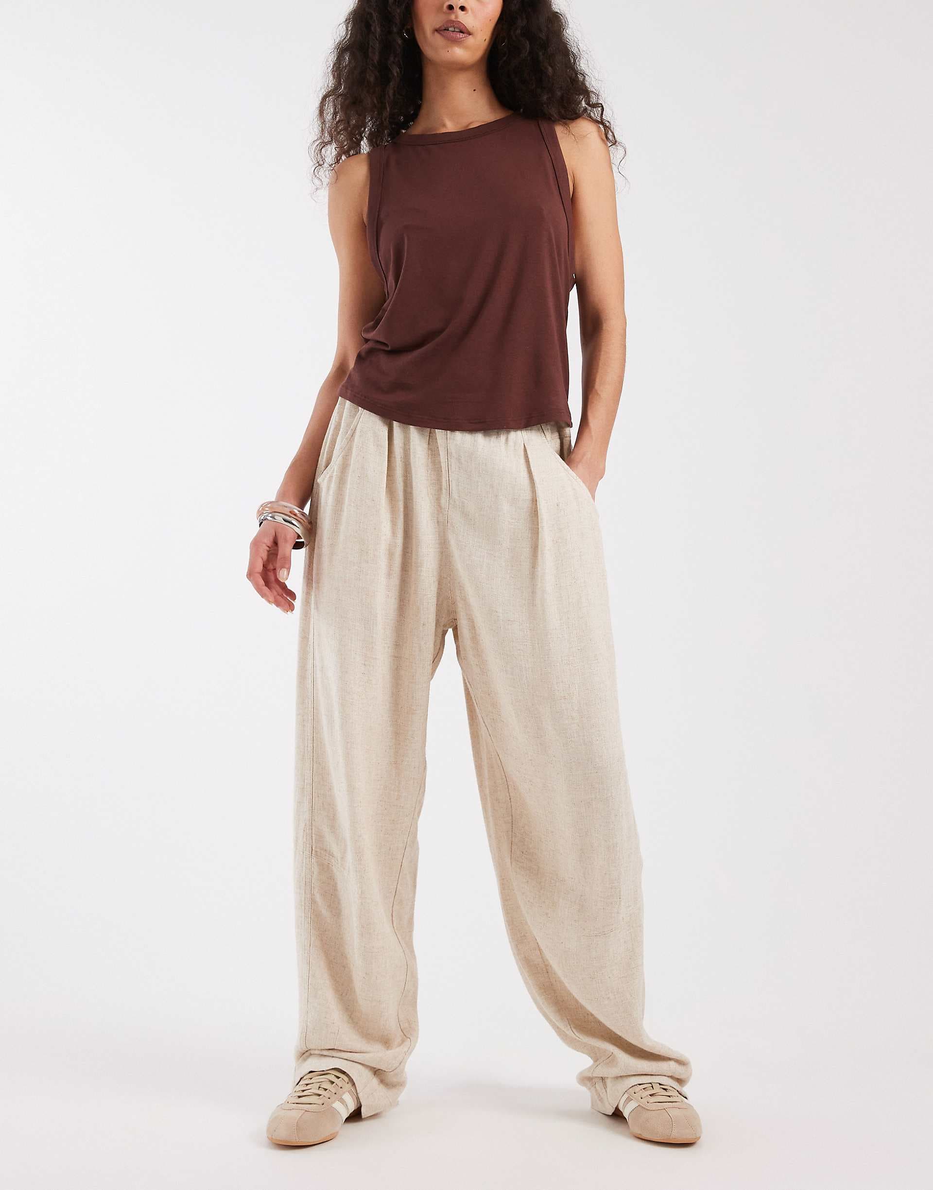 ASOS DESIGN pull on linen look twill utility pants in natural