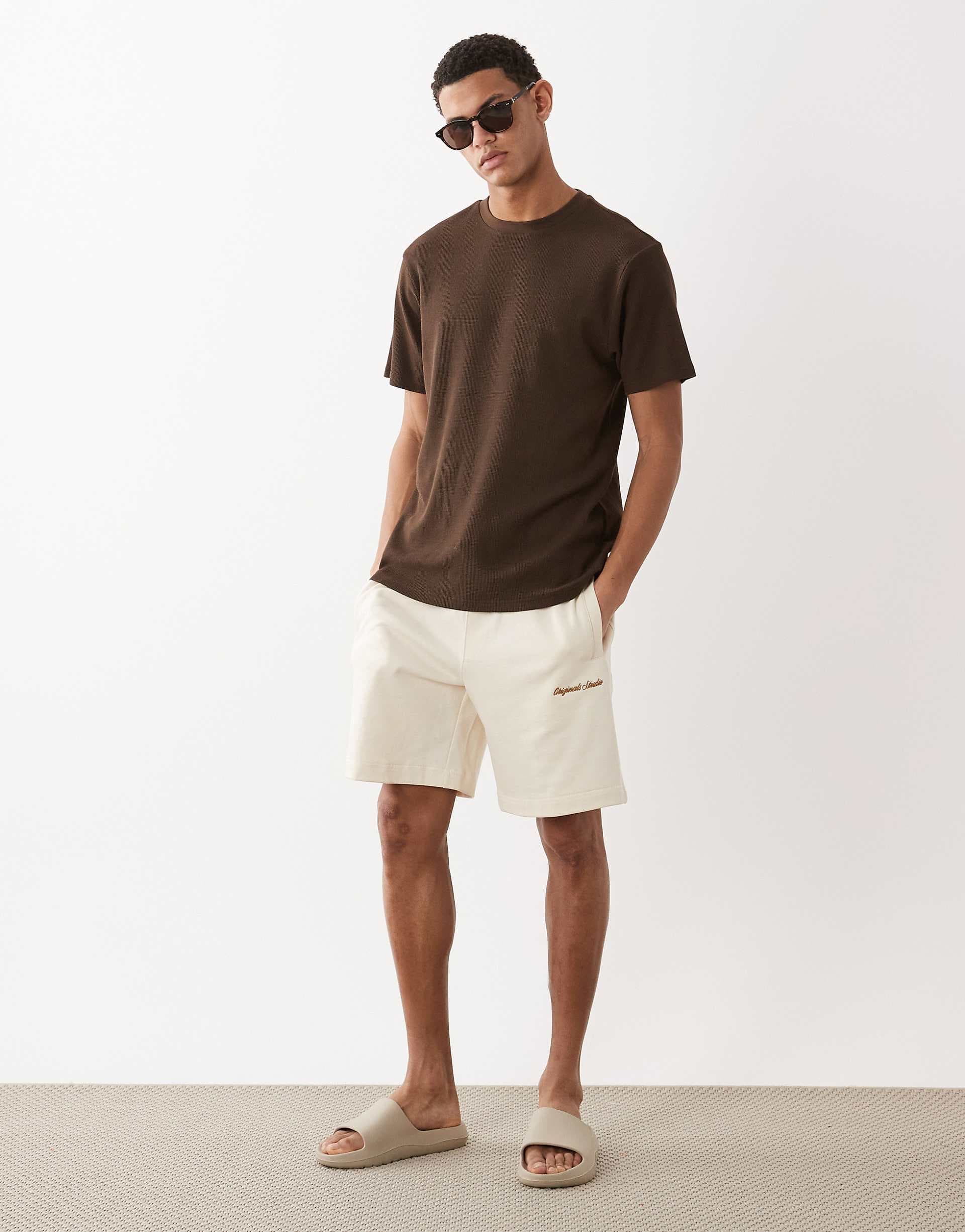 Jack & Jones originals logo sweat shorts in off white