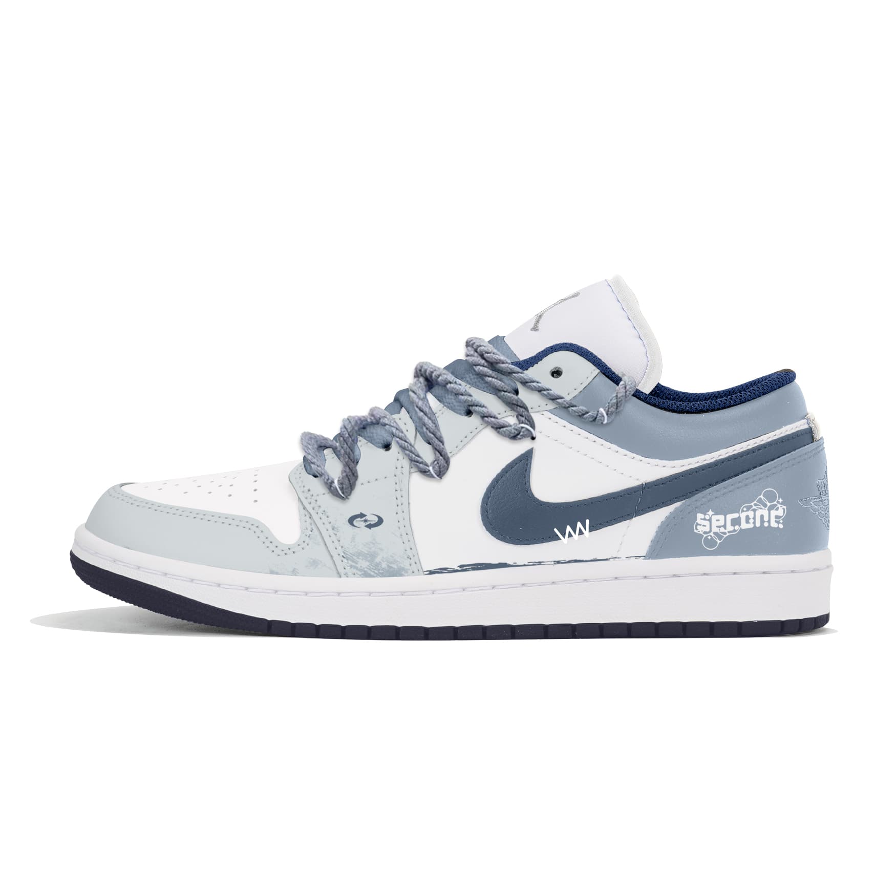 Custom SneakersJordan Air Jordan 1 Triple Lab Rain Drops Comfortable Fashion Wear-Resistant Low-Top Retro Basketball Shoes Men's Haze Blue