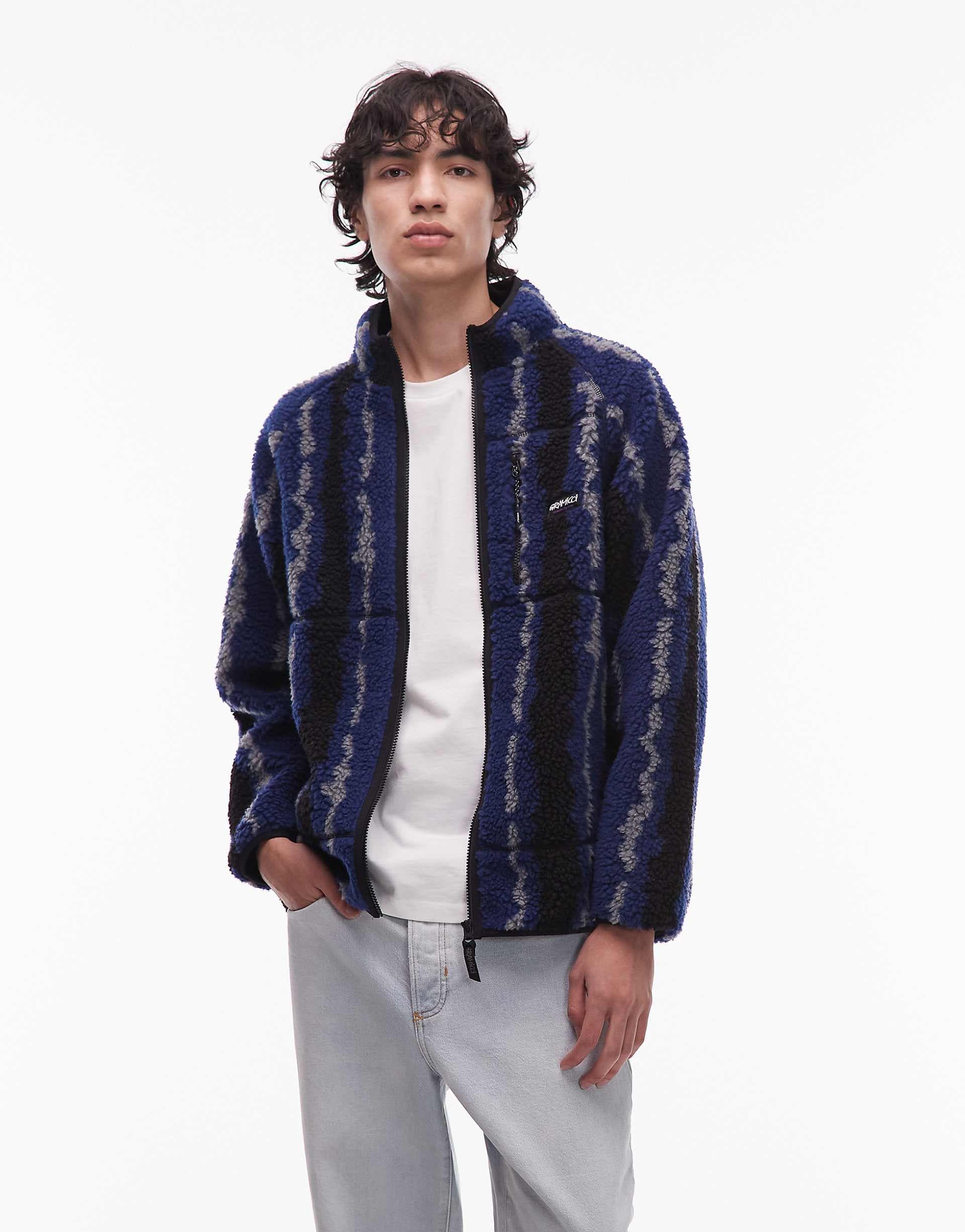 Gramicci ripple teddy jacket in blue and black