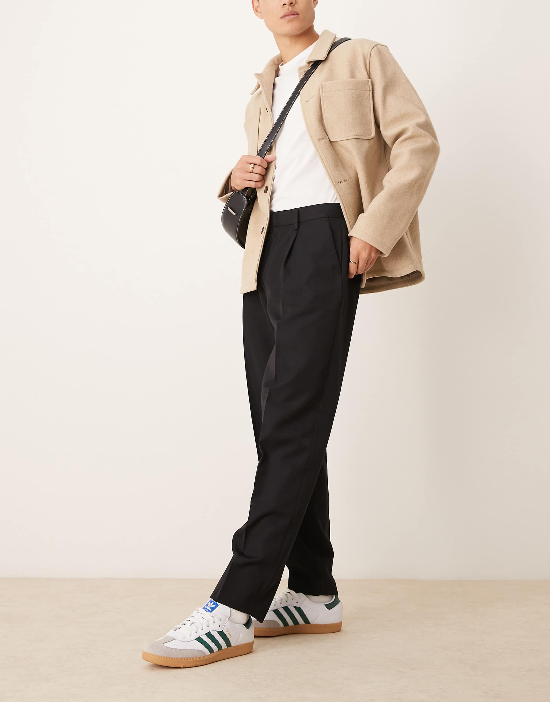 ASOS DESIGN smart oversized tapered pants with front pleat in black