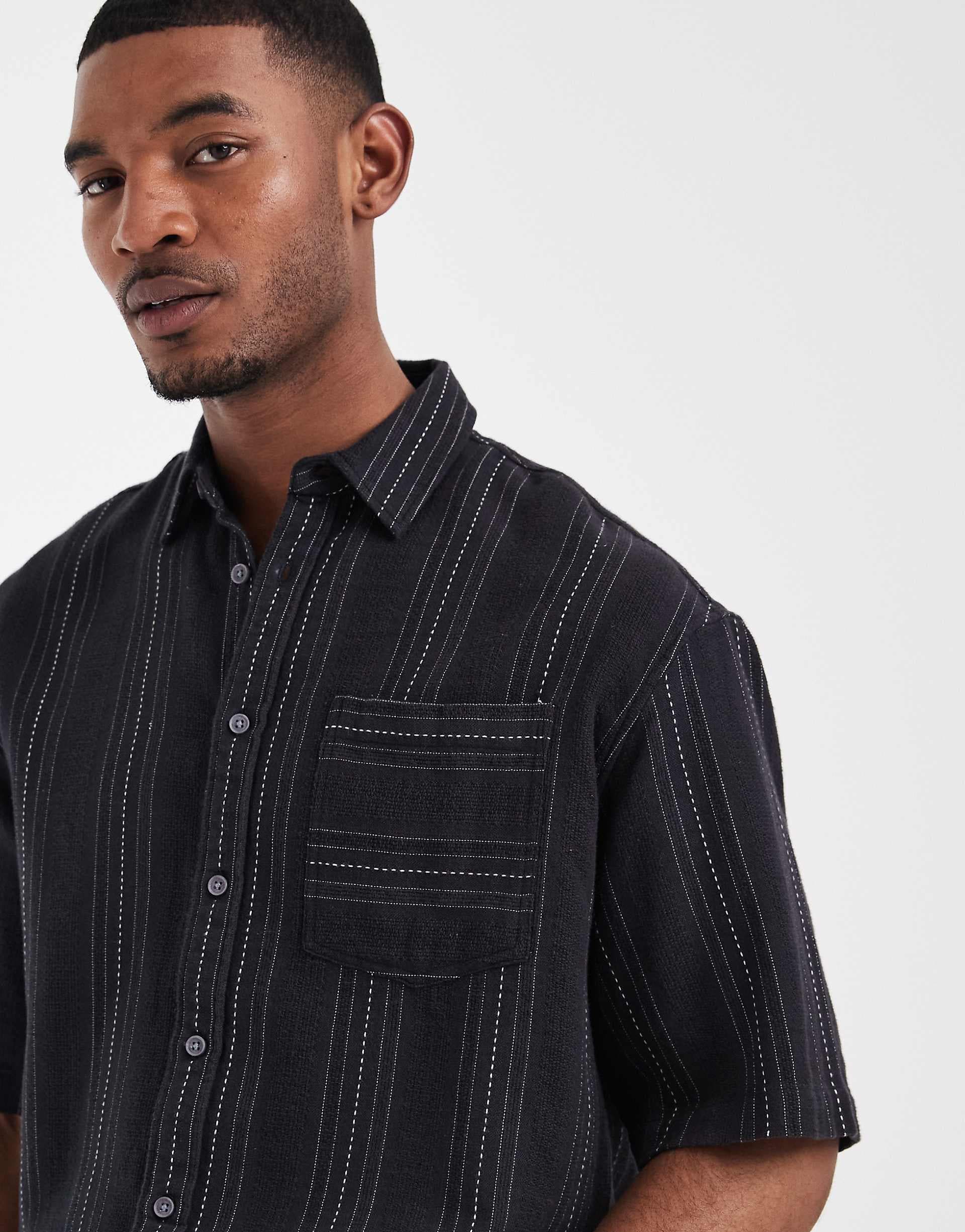 Redefined Rebel Drake oversized shirt in black