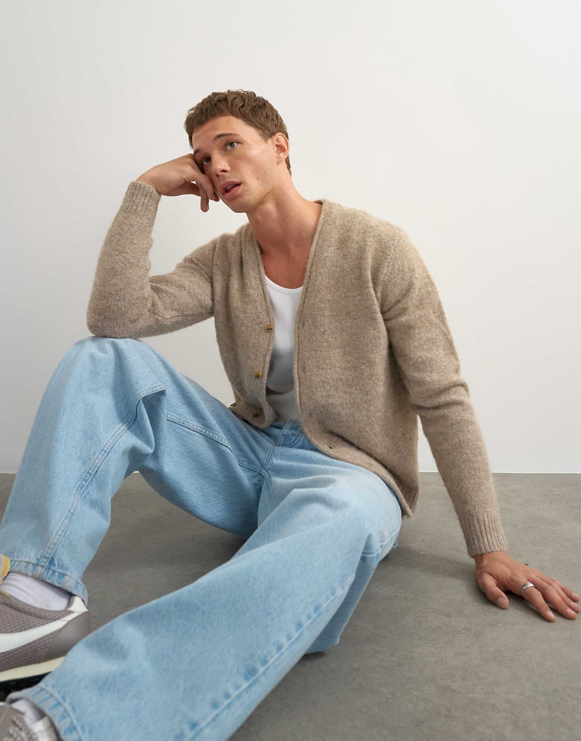Topman classic fit brushed knit cardigan in oatmeal
