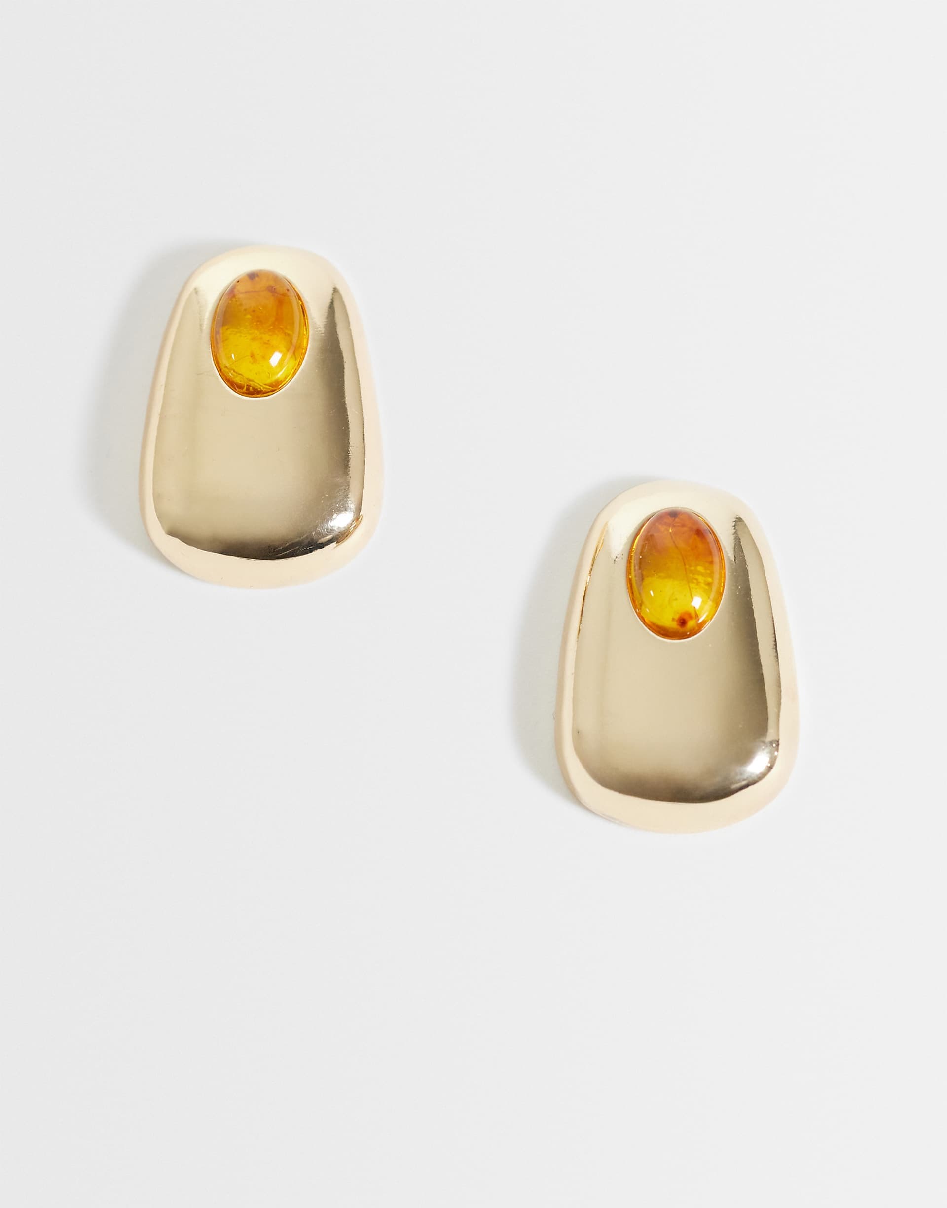 ASOS DESIGN stud earrings with amber resin detail in gold tone