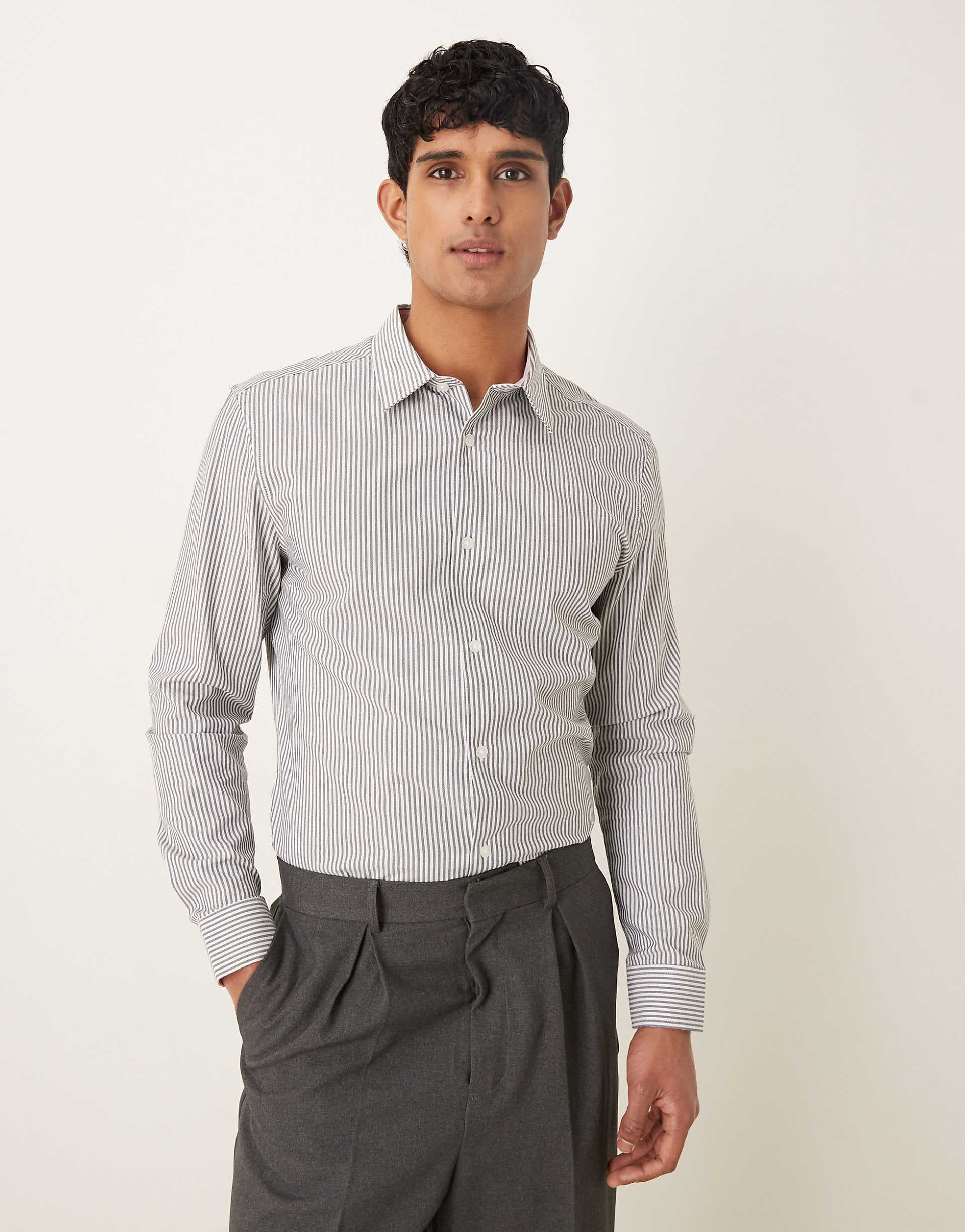 ASOS DESIGN slim striped shirt in green