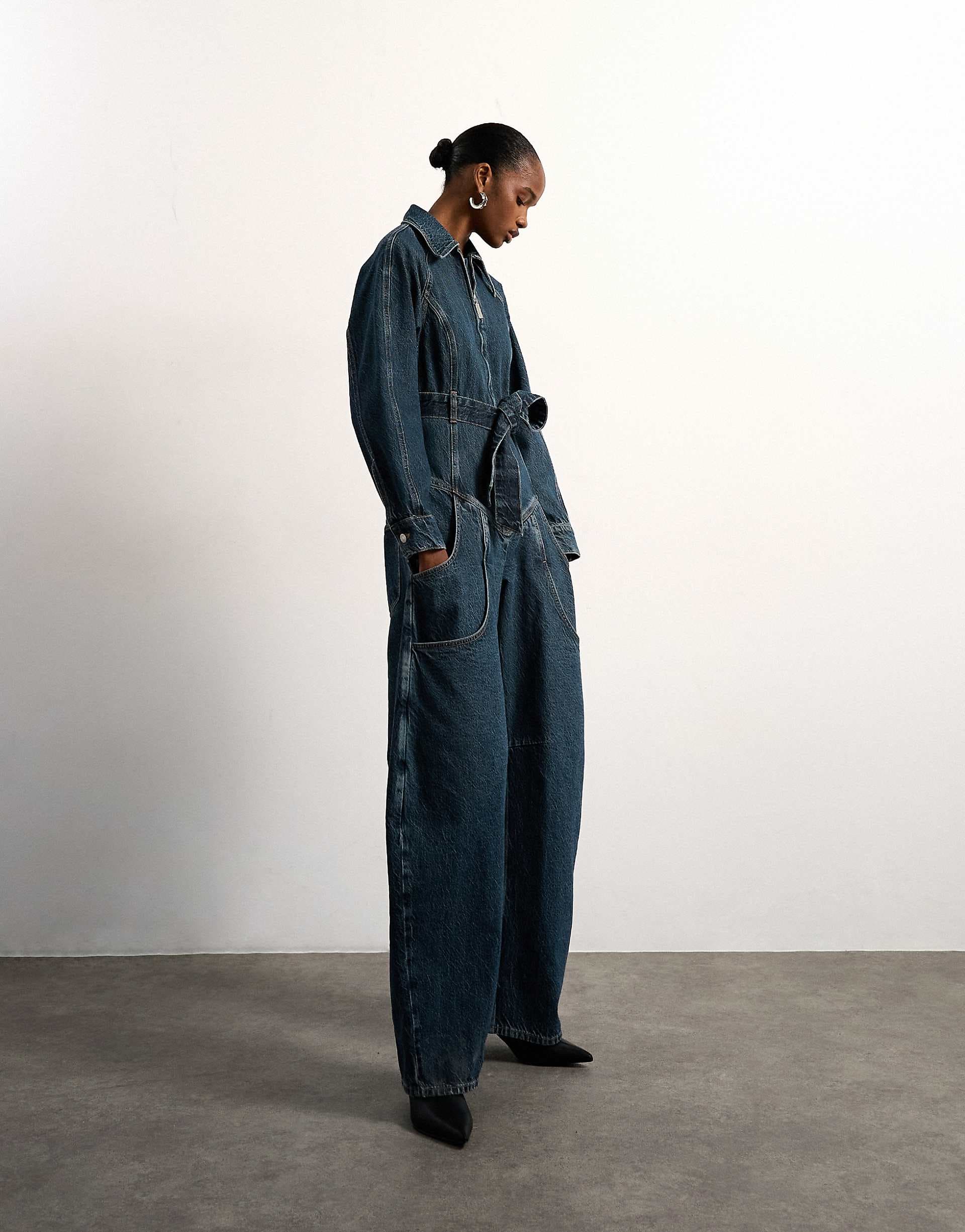 Tolu Coker x Topshop denim barrel leg jumpsuit Circular Design in deep blue
