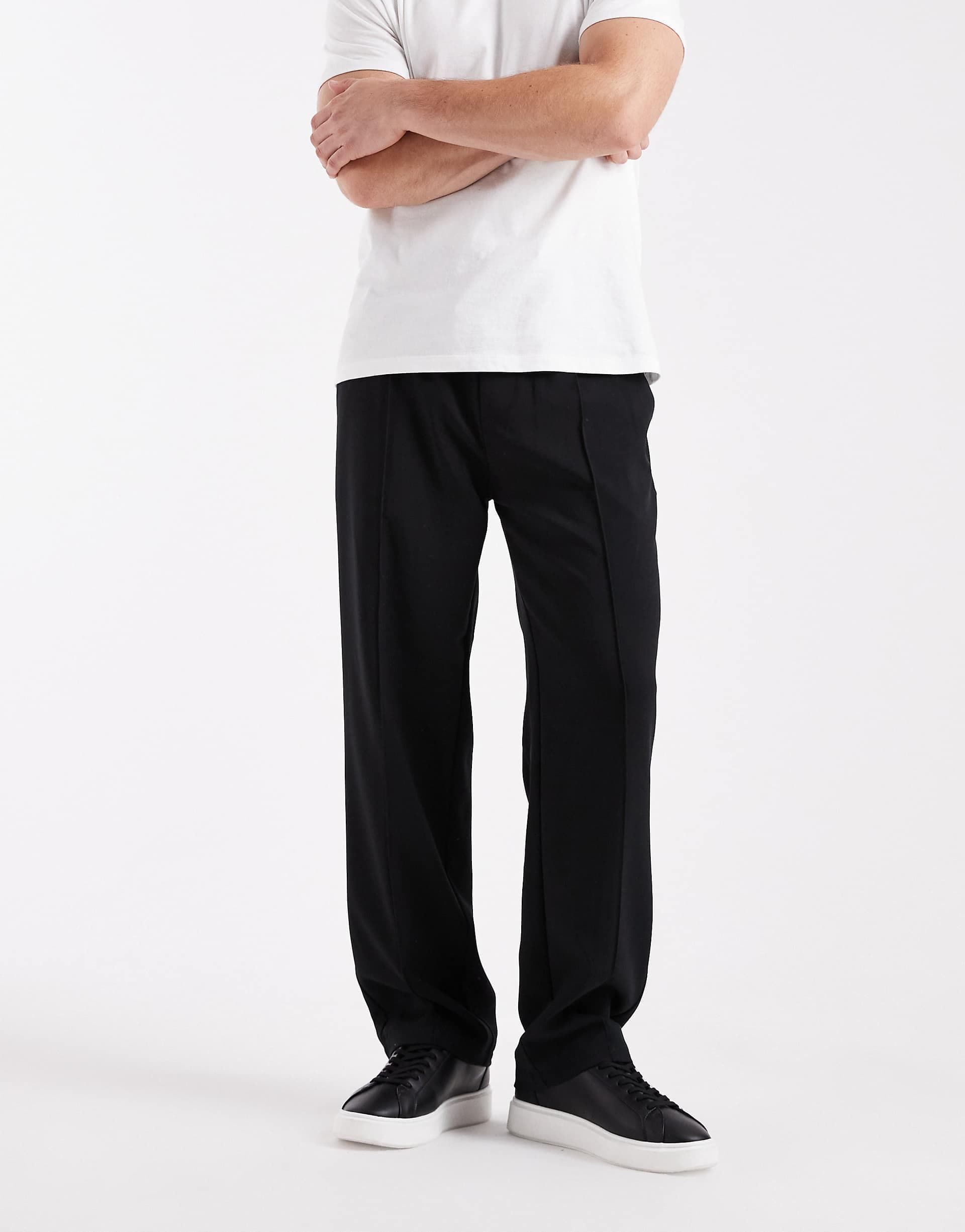 ONLY & SONS loose fit pintuck pants in black