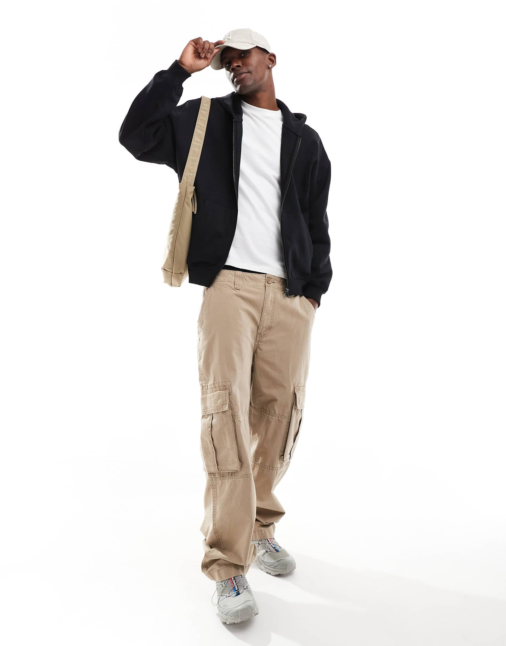 ONLY & SONS oversized zip up hoodie in black