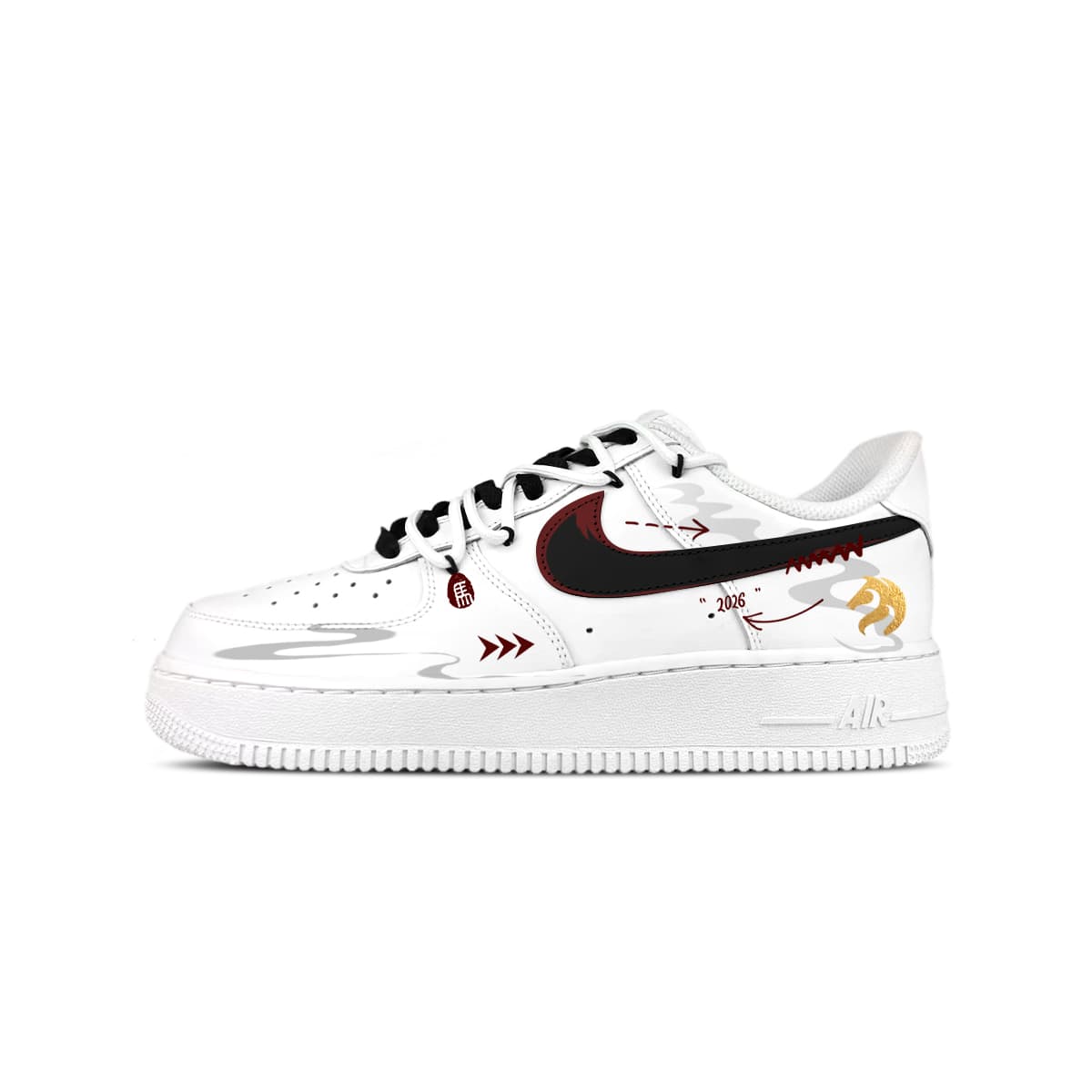 Custom Sneakers Nike Air Force 1 Shadow 'Eight Stone Manufacture' Leather Spray Paint Splatter Wear-Resistant Low-Top Sneakers Unisex White Red