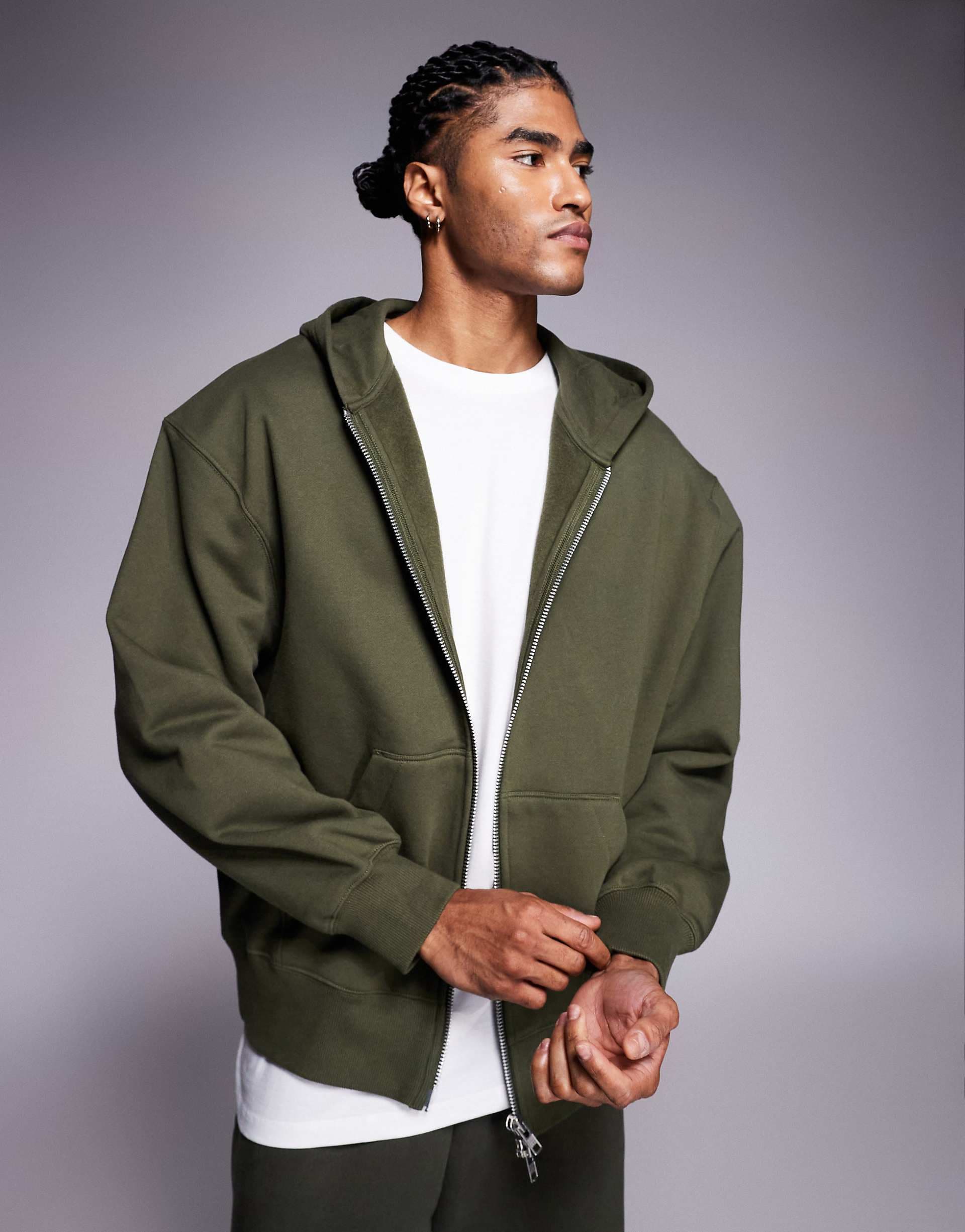 ASOS DESIGN premium heavyweight oversized zip up hoodie 400 gsm in khaki