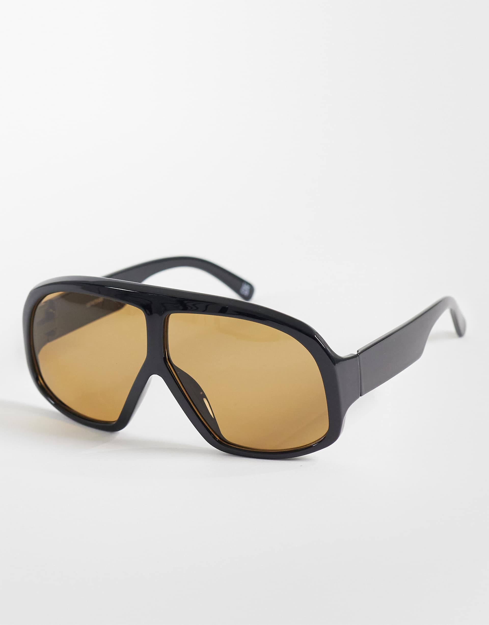 ASOS DESIGN super oversized aviator sunglasses in black with brown lens