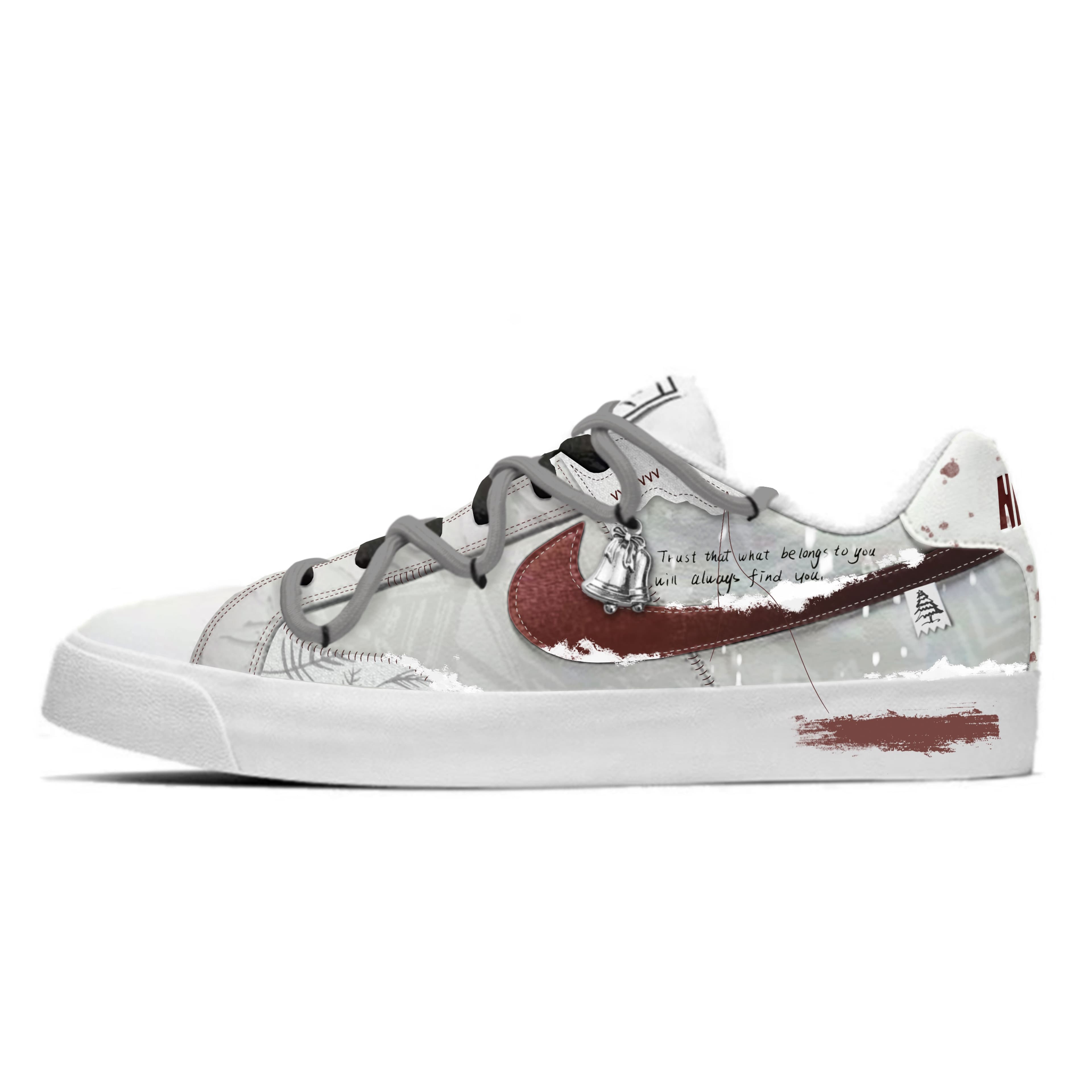 Nike Court Royale Ic77 Christmas Letter Anti-Slip Wear-Resistant Low-Top Skateboard Shoes Unisex Gray White