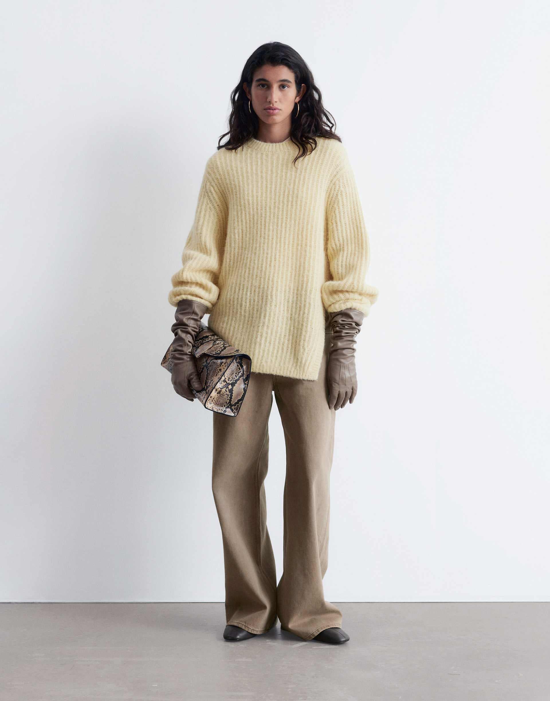 & Other Stories alpaca and mohair blend sweater with sculptural sleeves and slit side in beige