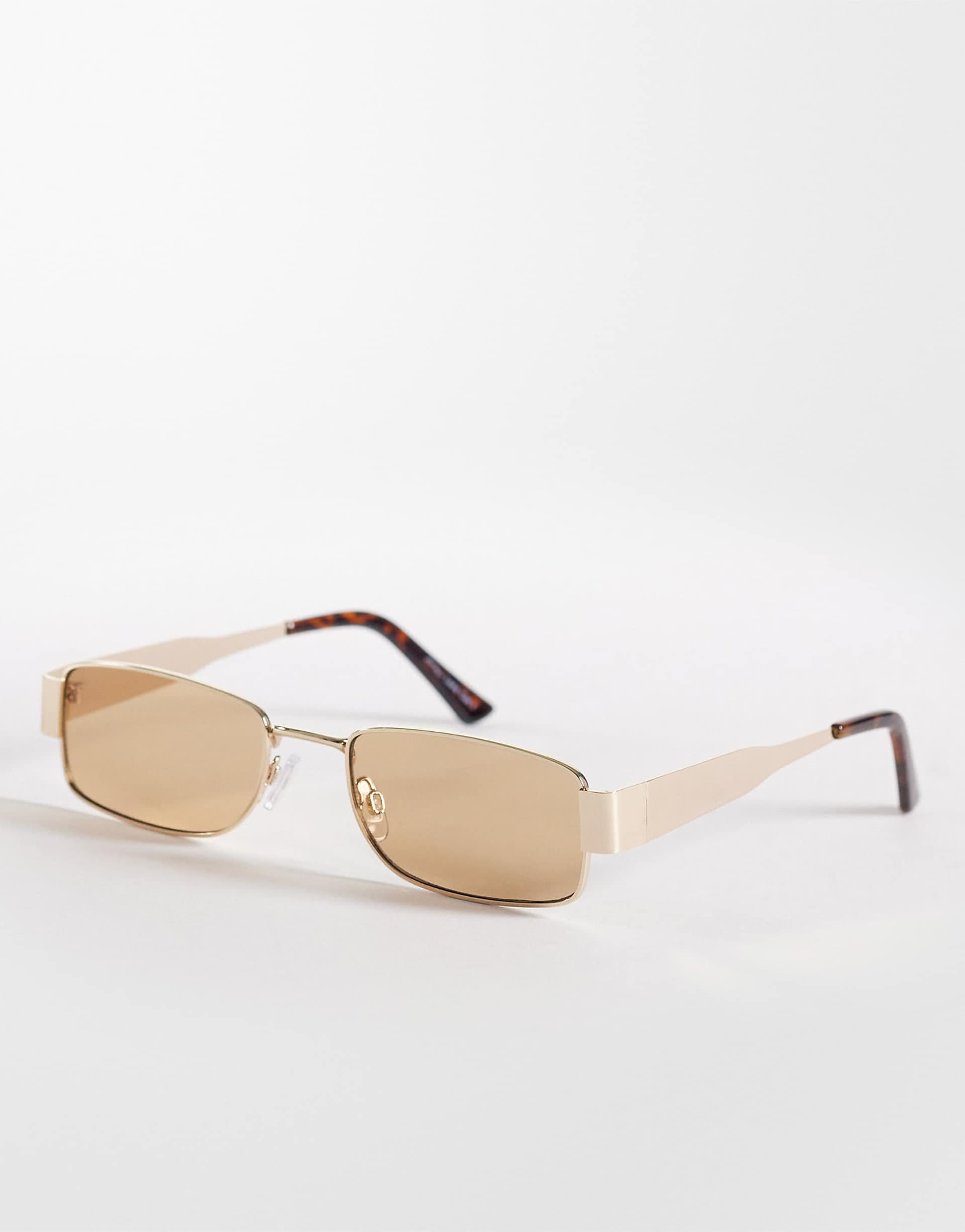 Jeepers Peepers rectangular metal sunglasses in gold with light brown lens