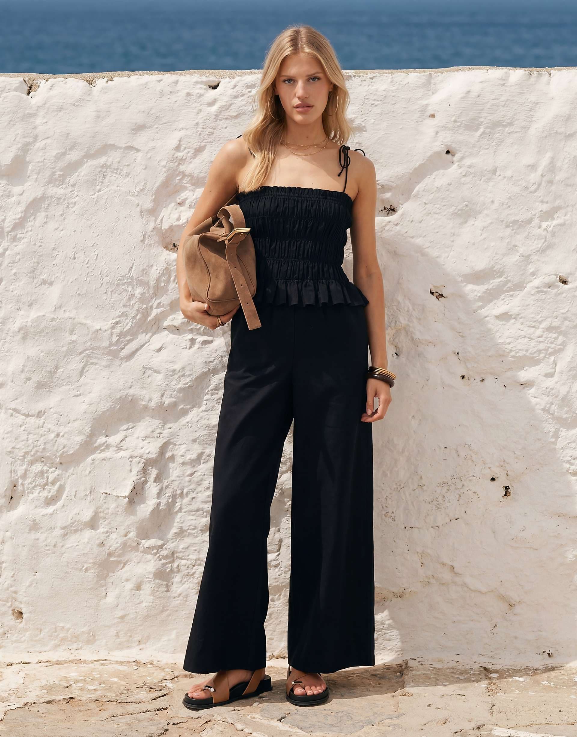 ASOS DESIGN shirred peplum waist jumpsuit in black