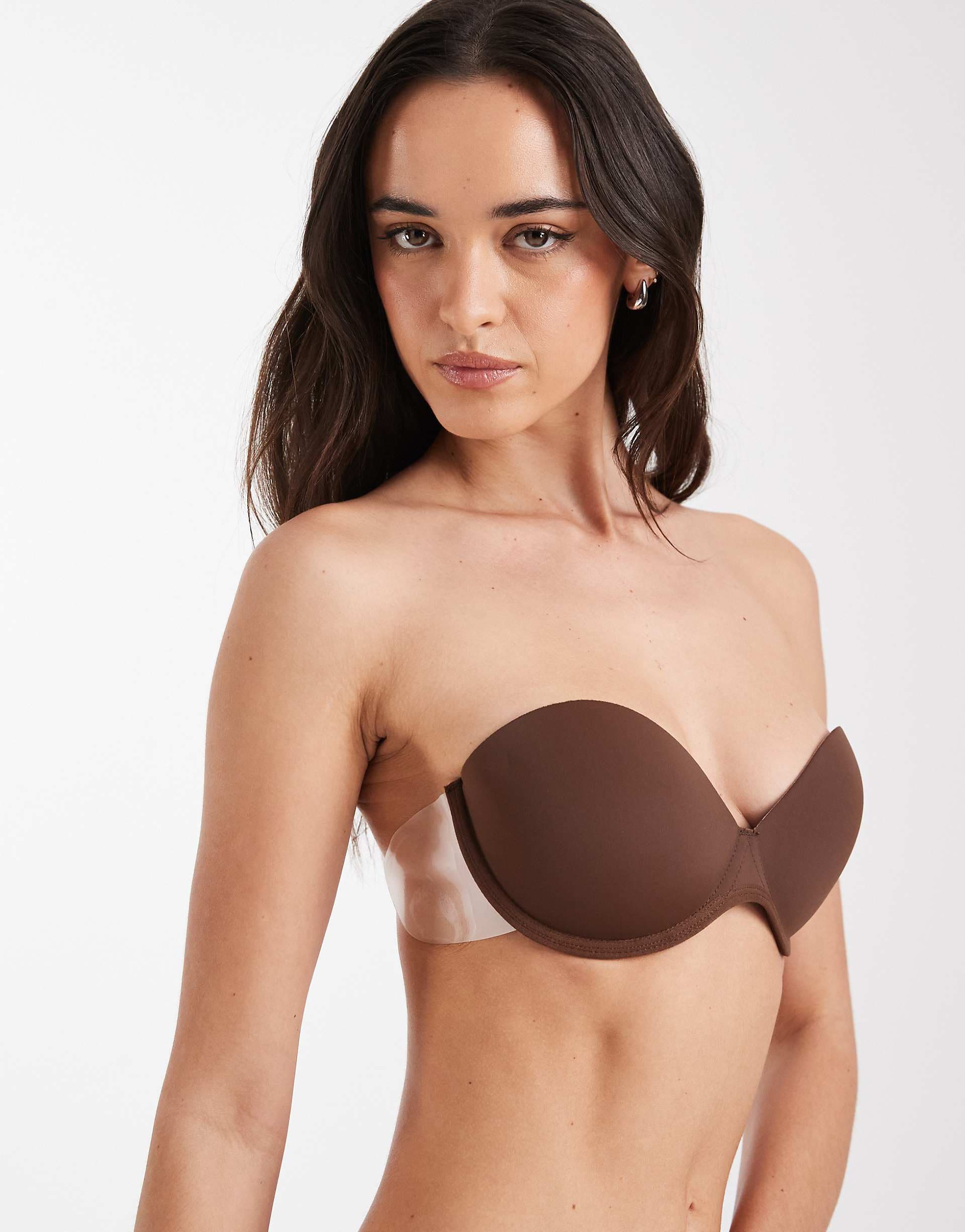 ASOS DESIGN molded strapless backless bra with stick on wing in brown