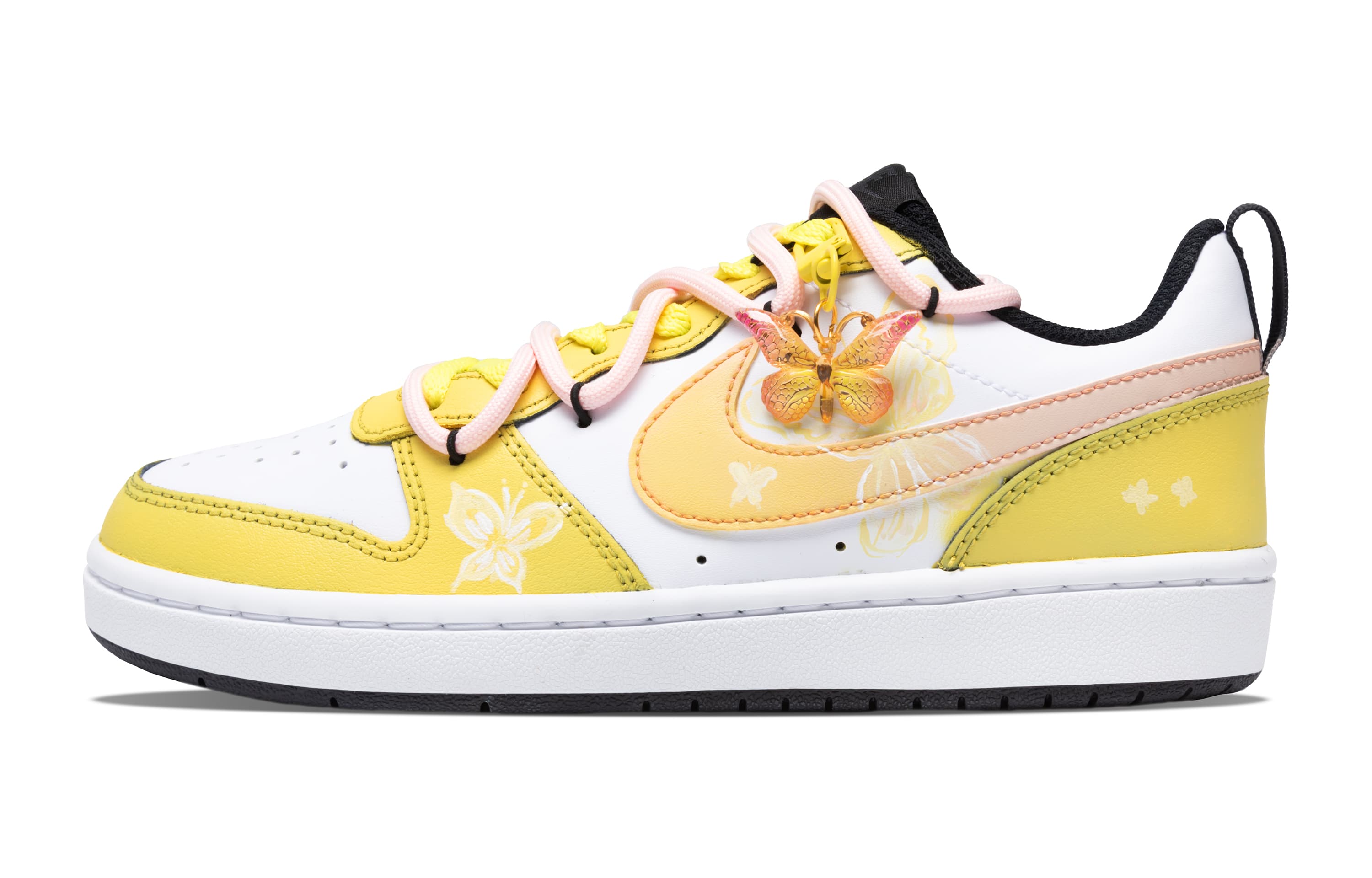 Nike Court Borough Low 2 Butterfly Self-Coming Anti-Slip Wear-Resistant Low-Top Skateboard Shoes GS Yellow Pink