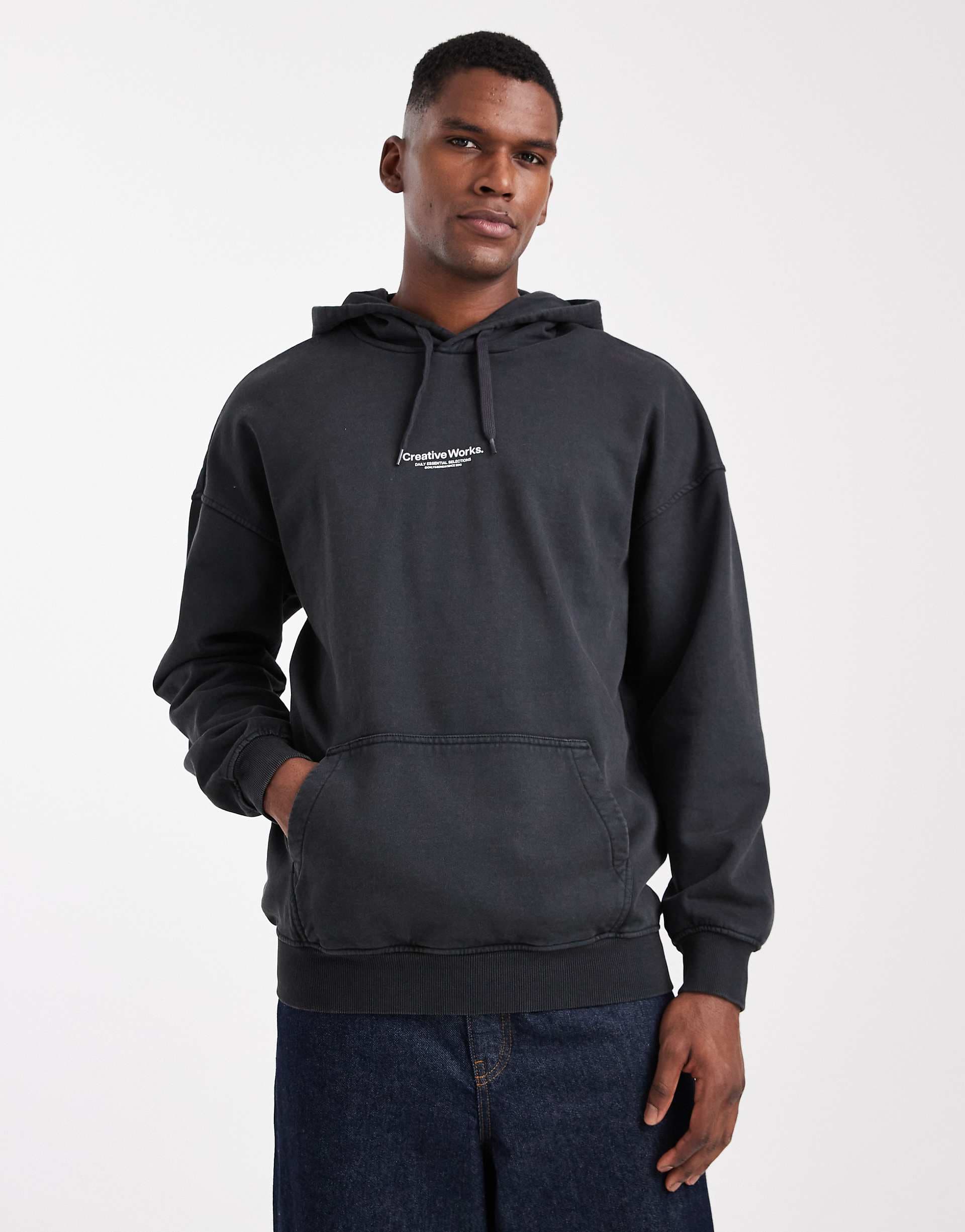 ONLY & SONS hoodie with creative works print in black