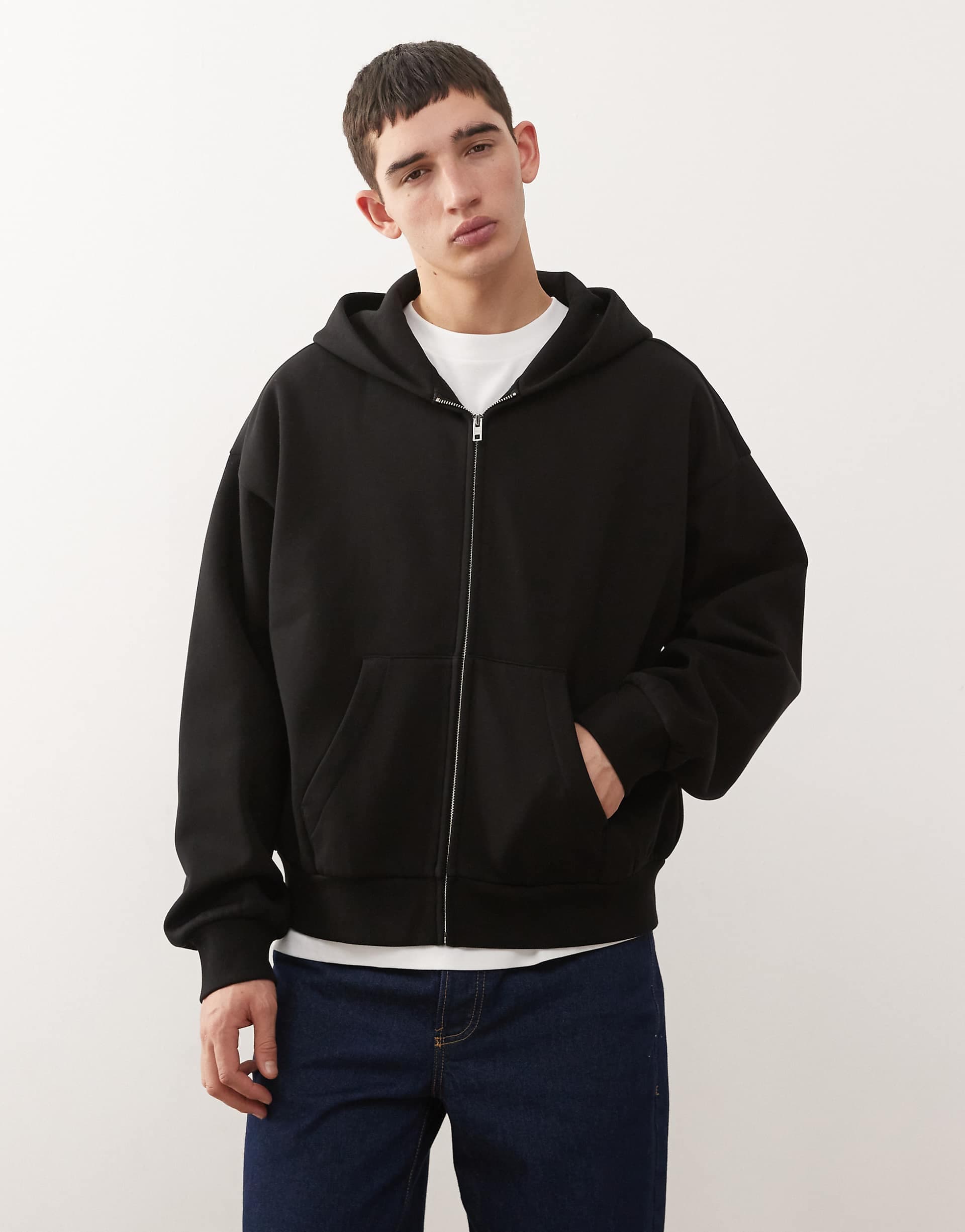 Weekday oversized zip through hoodie in black