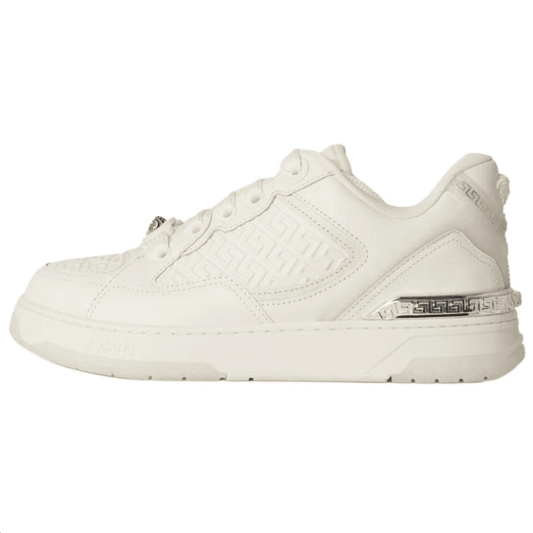 VERSACE Greca Calfskin Round-Toe Lace-Up Low-Top Skate Shoes Men's White