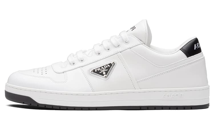 PRADA Downtown Low Top Sneakers Leather White White Black
